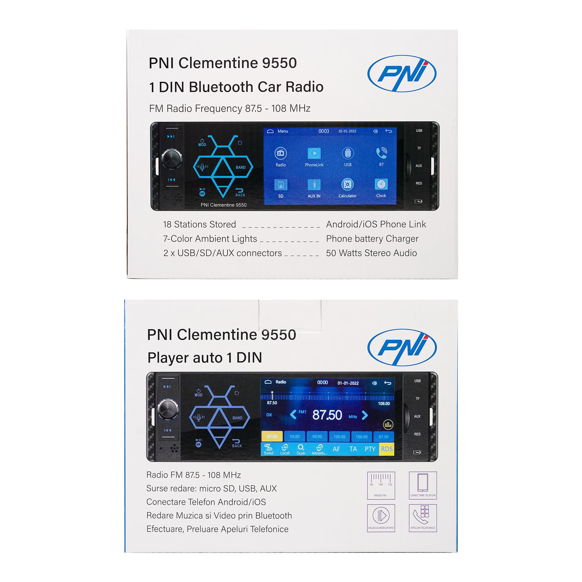 Samochodowy odtwarzacz MP5 PNI Clementine 9550 wyświetlacz 1DIN 10.2 cm 50Wx4, Bluetooth, radio FM, Carplay, funkcja RDS