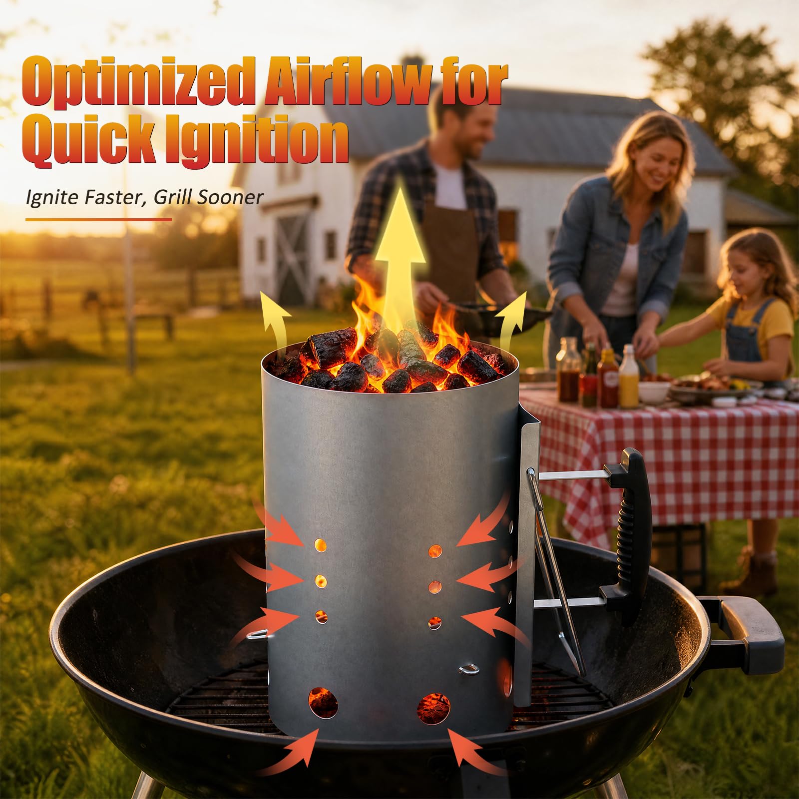 E500 Arrancador de chimenea de carbón más grande con 60 piezas de iniciador de carbón, arrancador de chimenea de carbón para parrilla, kit de iniciación de fuego para barbacoa
