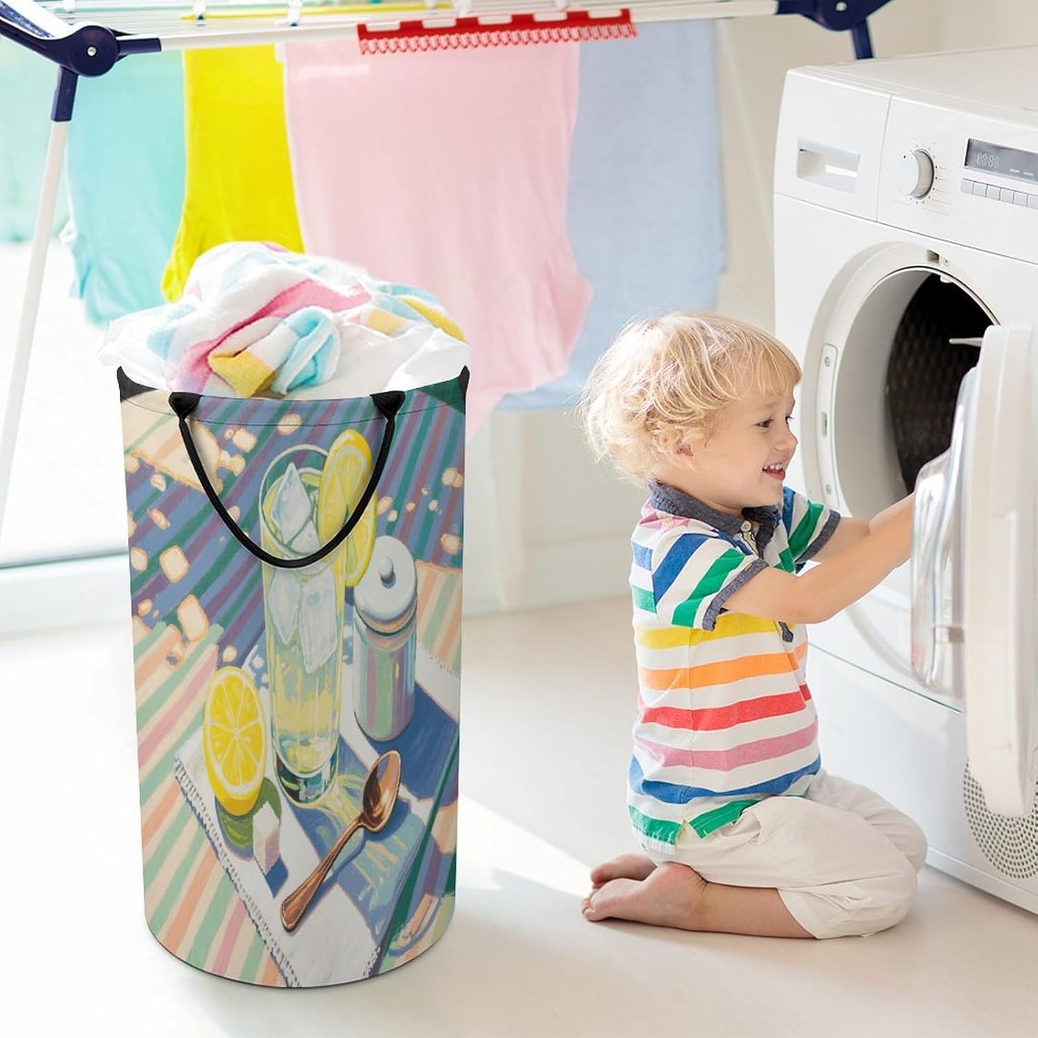 Lemonade Laundry Hamper Fashion Dirty Laundry Hamper Portable Laundry Hampers with Handles Lightweight Large Clothes Storage Basket for Bedroom Bathroom