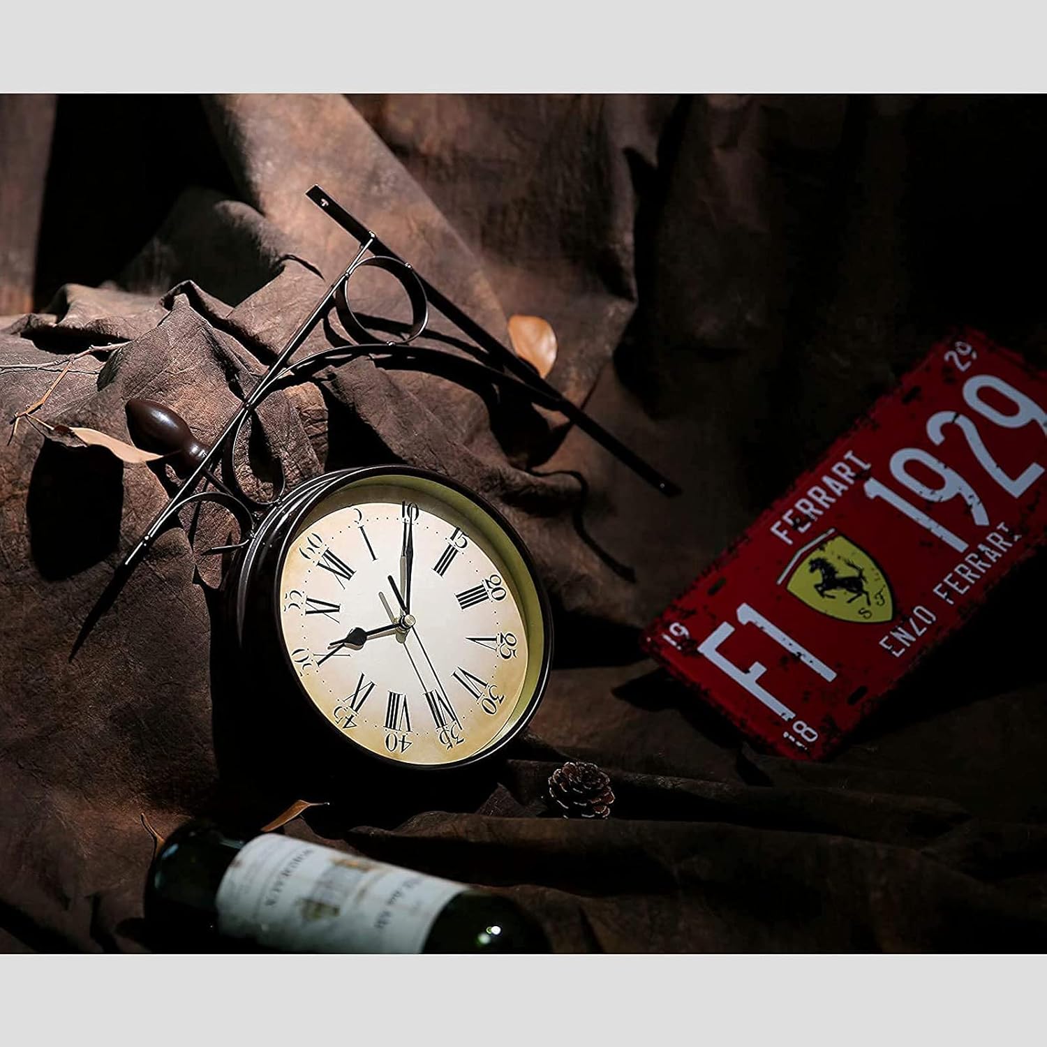 Outdoor Garden Wall Clock Double Sided Wall Clock Garden Wall Clock with Bracket European Retro Style Wrought Iron Black Double Sided Roman Numerals Wall Clock