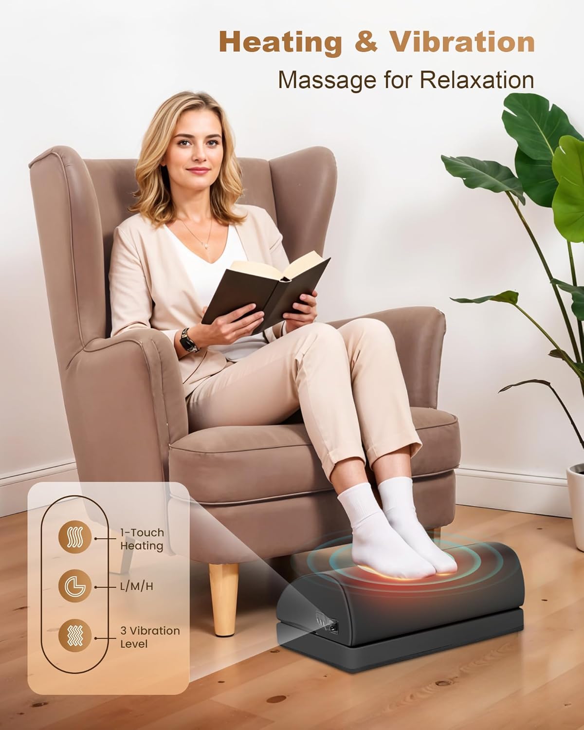 Foot Rest for Under Desk at Work, Heated Foot Stool with Vibration Massage, Adjustable Height Memory Foam Foot Stool,2 Heat Levels Ergonomic Desk Footrest