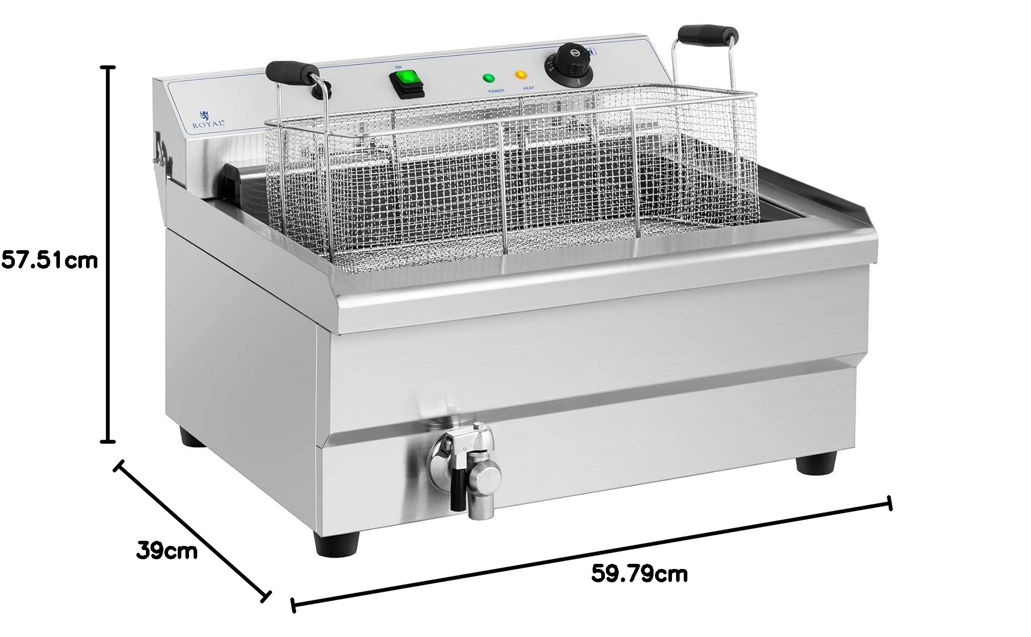 Royal Catering Freidora De Pasteles Y Churros RCBG-30STHB (30 Litros, 9.000 Watt, 3. Temperatura Máx. 190 °C, Con Grifo De Vaciado Y Zona Fría)