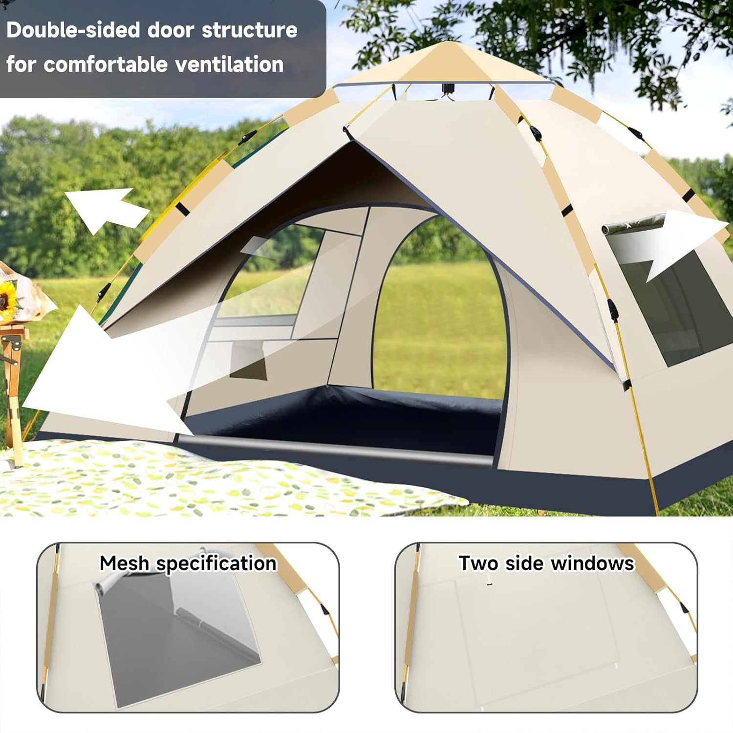 SAN LIKE Camping Tent 2/3/4 Person Instant Easy Pop Up Tents for Camping Lightweight Backpacking Automatic Family Easy Set Up Tent,Portable Dome Tent for Camping Hiking Traveling