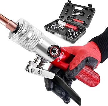 Pipe Swaging Tool, HVAC Hydraulic Tube Expander Tool Kit with 7 Expander Heads 3/8" to 1-1/8", Pipe Cutter, Deburring Tool for Copper, Aluminum Pipes and More