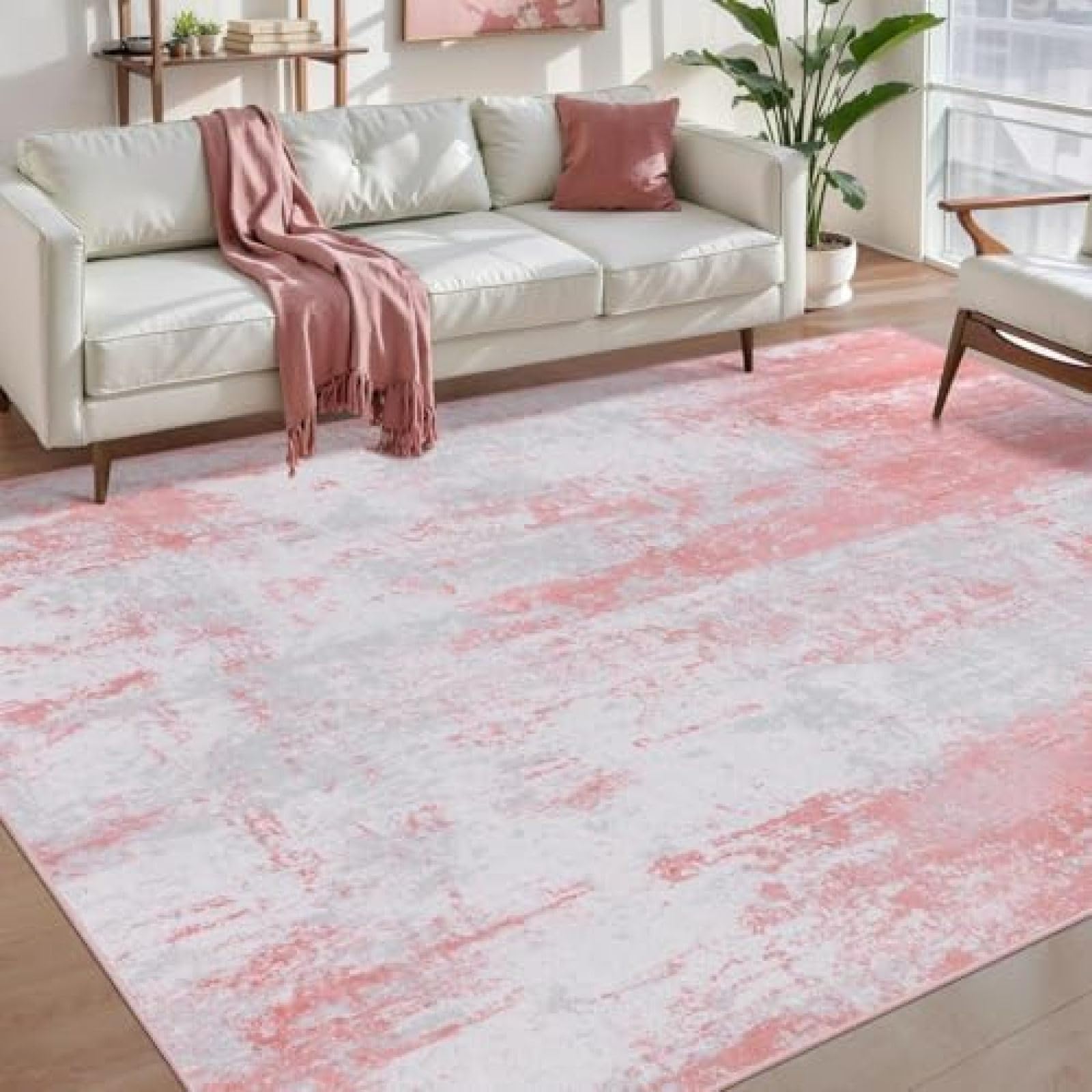 Tapis de cuisine et bureau confortable, grand tapis moderne rose et beige 200x290