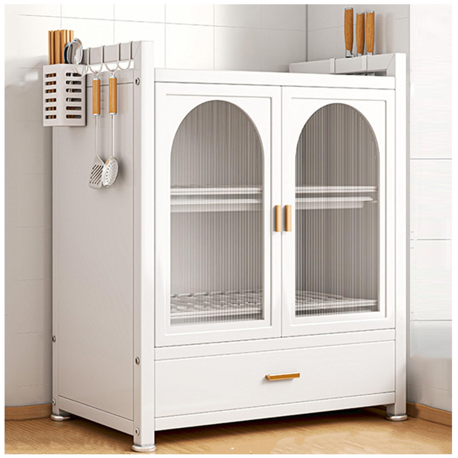 GLJTUO Freestandingwith Drainboard - Utility Cupboard Dish Drying Rack Pantry Sideboard with rage Doors and Shelves for Efficientrage Solutions,White-45×28×59CM