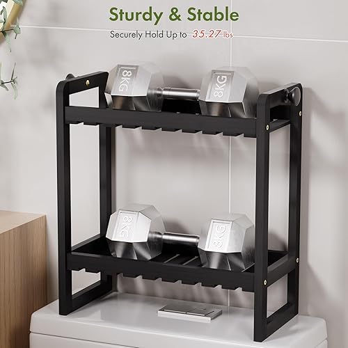 Miniatura 4 de AmazerBath Estante de almacenamiento de bambú sobre el inodoro, organizador de baño de 2 niveles y estantes de almacenamiento, 2 en 1, doble estable
