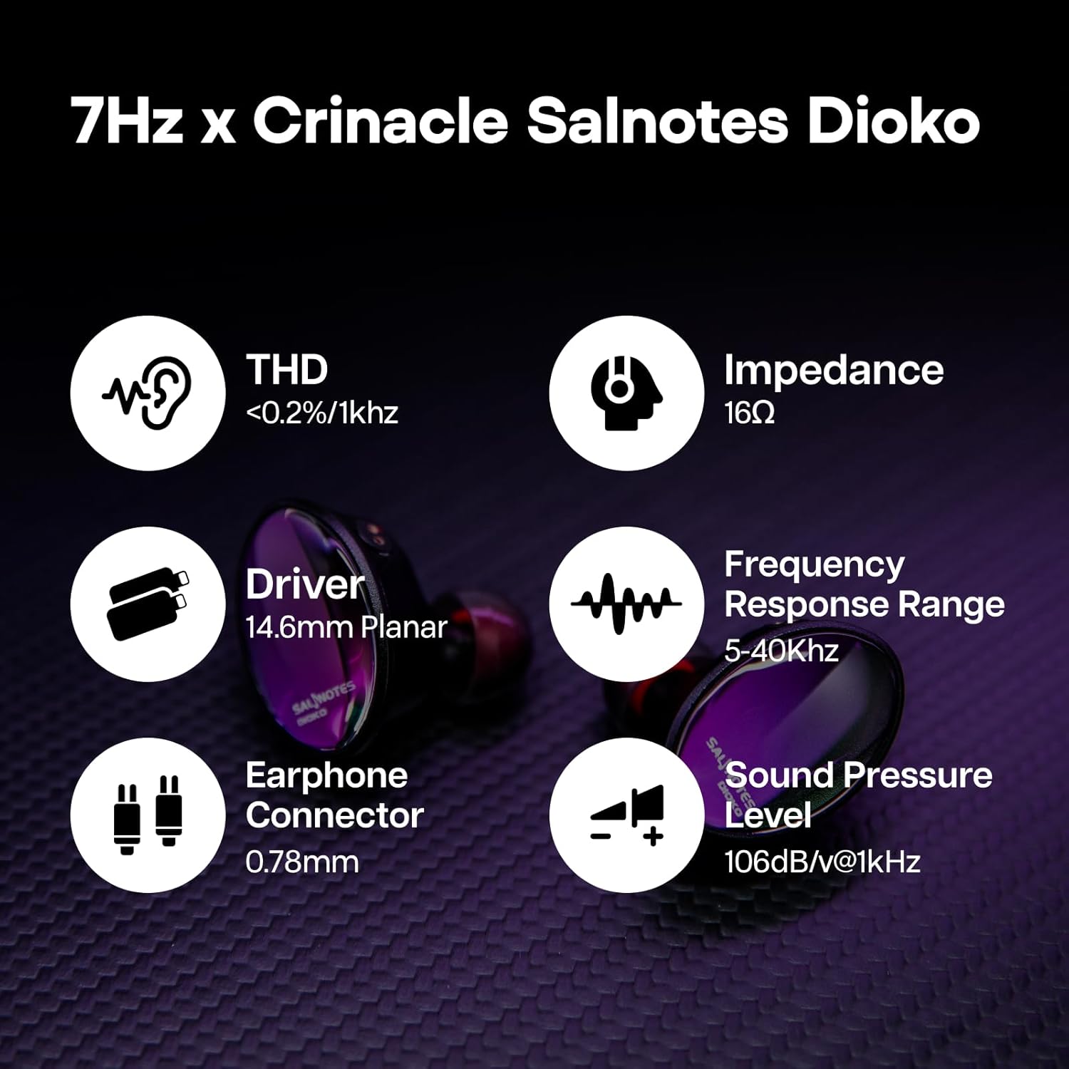 7Hz x Crinacle Salnotes Dioko HiFi 14.6mm Planar Diaphragm Driver in Ear Earphone IEMs with CNC Aviation-Grade Aluminum Case, Detachable 4-Core Litz OCC Copper Cable for Audiophile Musician Studio