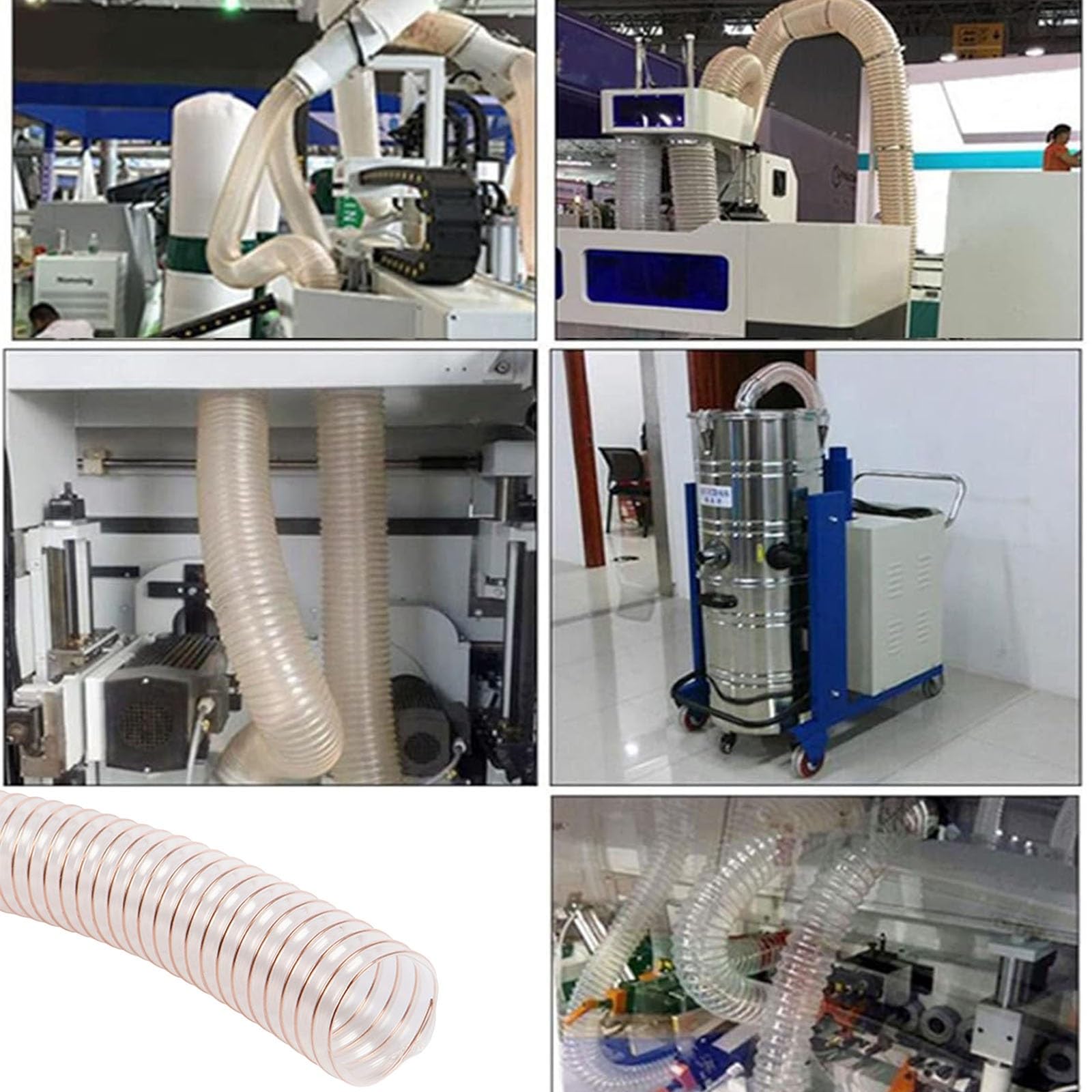 Condotto dell'aria in poliuretano PU, tubo flessibile trasparente con spirale in acciaio, tubo di aspirazione polvere in PU per aspiratori/levigatrici/autofficina(6m,100mm)
