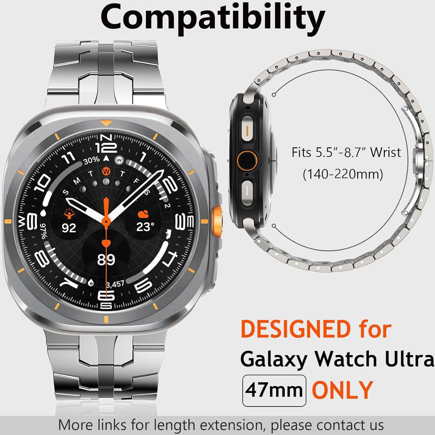 WINGLE Titanium Band for Galaxy Watch 8/8 Classic/Ultra Bands 47mm 2025/2024 Men Armor Rugged Metal Band Classy Casual Business Samsung Galaxy Watch8/ Galaxy Watch Ultra Bands Butterfly Folding Clasp