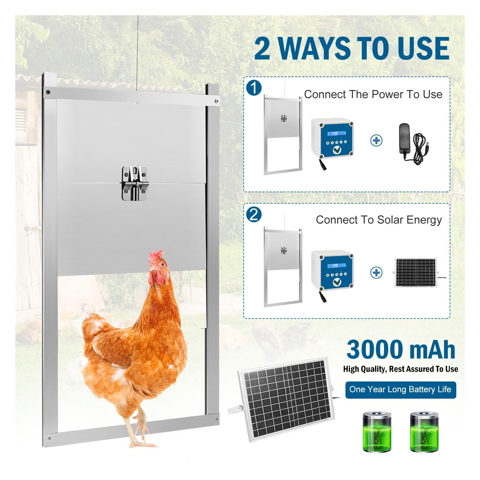 Porta Automatica Del Pollaio Con Sensore Di Luce, Timer Aperto E Chiuso, Schermo LCD, Alimentazione A Energia Solare Sicuro E Affidabile