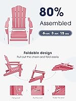 Vista 215 de KINGYES - Silla Adirondack plegable, sillas de patio de polietileno de alta densidad para todo tipo de clima, silla de césped con textura de madera