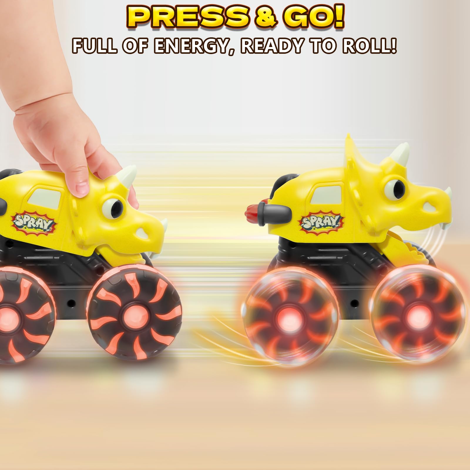 Yellow Triceratops Dino Monster Truck - LED Wheels -3 Yellow Triceratops Dino Monster Truck - LED Wheels -3