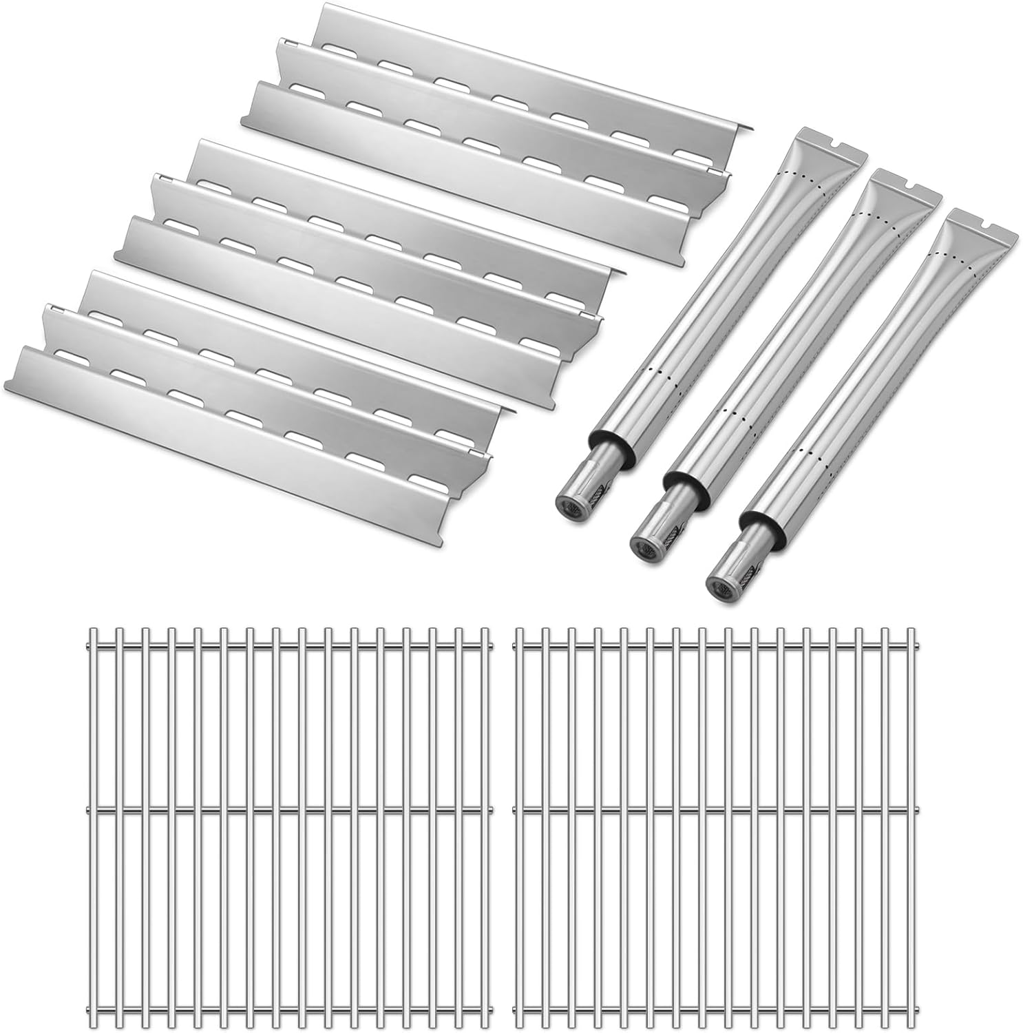 Grill Replacement Parts for Broil King Signet 320, 9468-54, 9865-54, 9468-54, 9468-84, Signet 20, Signet 70, Signet 90, 3 Pack Heat Plates and Burner Tube, 2 Pack Grill Grates, Stainless Steel