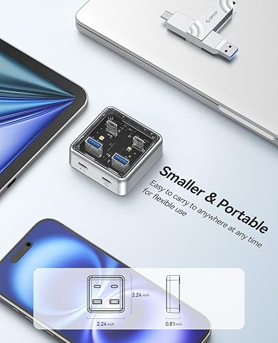 Miniatura 7 de ORICO Concentrador USB-C de 10 Gbps, divisor USB 3.2 de aleación de zinc de 4 puertos con 2 puertos USB-A y 2 puertos USB-C, extensor de datos de