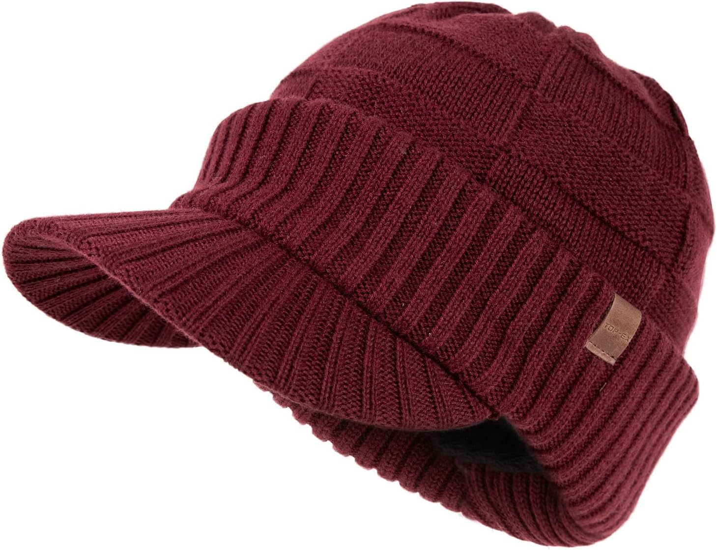 TOP-EX DryKnit™ Waterproof L/XL/XXL Fleece Lined Merino Wool Blend Beanie with Brim Visor Cap Warm Winter Hat for Men Women