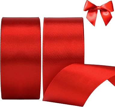 KEYIDO Red Ribbon, 40mm x 44 Metres50 Yards Wide Ribbon, Thick Red Satin Ribbons for Gift Wrapping, Hair Bow, Florist, Crafts, Sewing, Car, Wedding, Christmas Decoration 22M/Roll