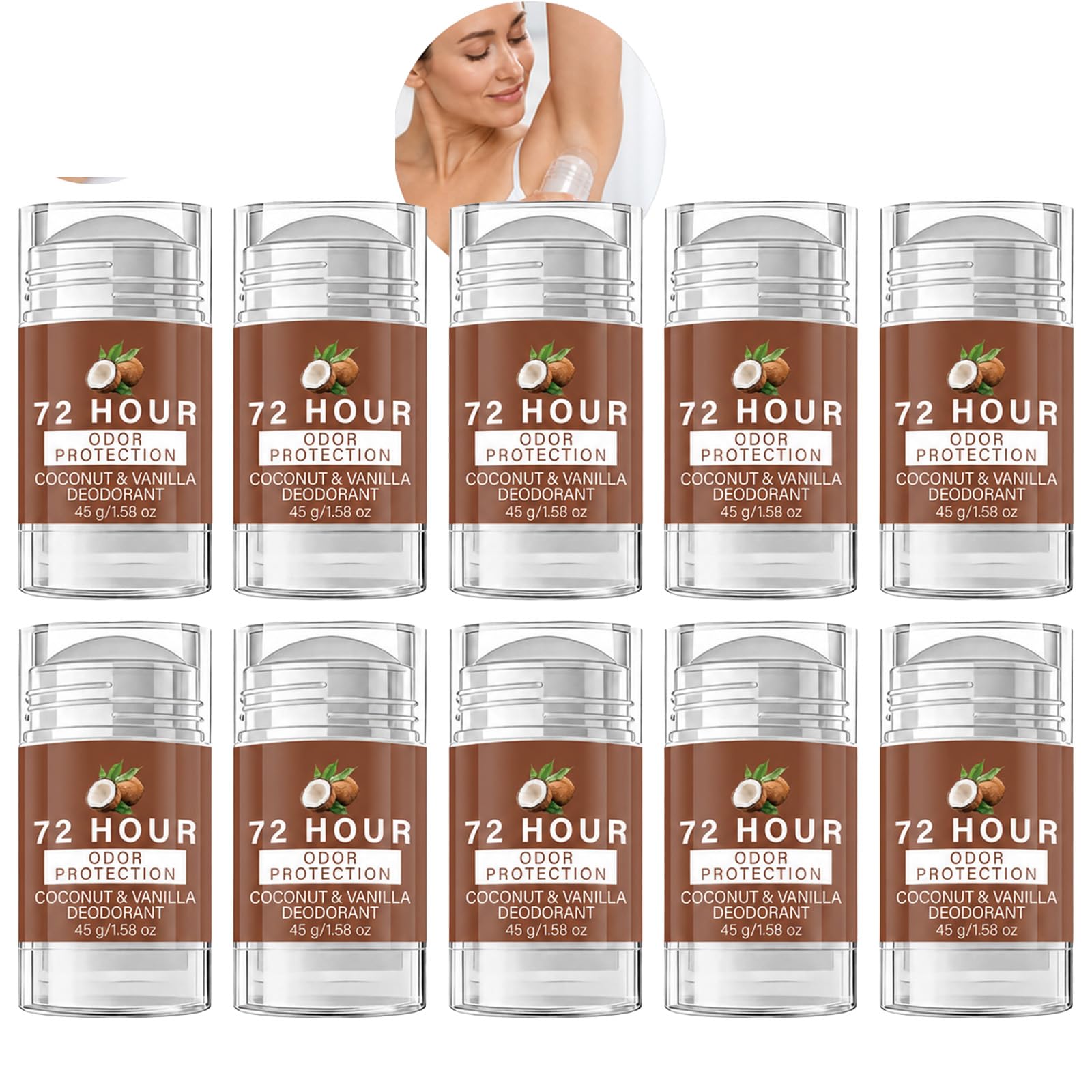 Aluminium frei Deodorant Stick für Frauen, natürliche Ganzkörper Deodorant Stick für Achselhöhlen, natürliche Kokosnuss Vanille Frische Reise Deodoranter, 72 Stunden Geruchskontrolle (10PCS)