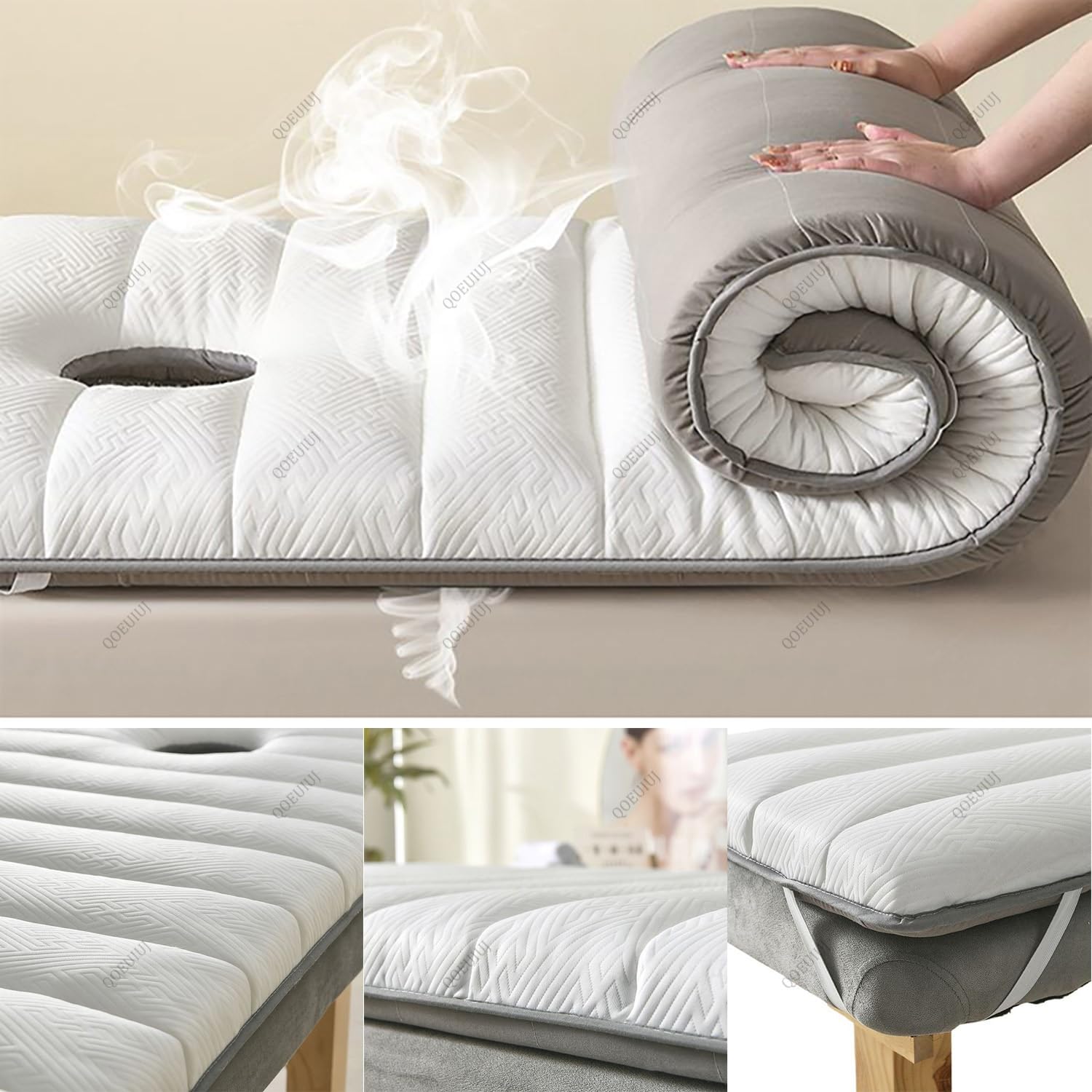 Massageliegenauflage mit Nasenschlitz - Dicke Kosmetikliege Auflage (Hohe Dichte Schaumstoff), Weiches Polster für Massagebank mit Spanngummis, Wimpernliege Matratze(Weiß,190x70x5cm)
