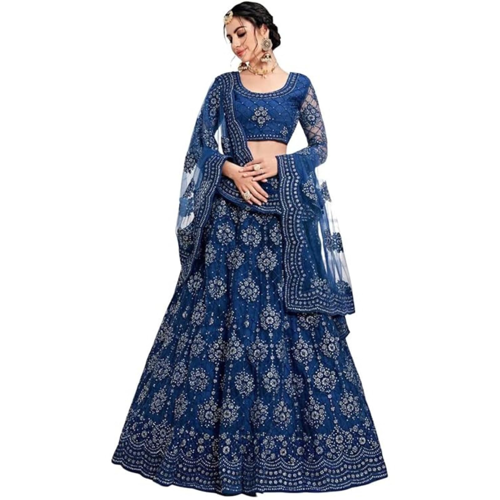 249-ZAALIMA FASHIONWomen Satin Blend Embroidered Semi Stitched Lehenga Choli (BZ_SBI MORPICH_Morpeach_Free)