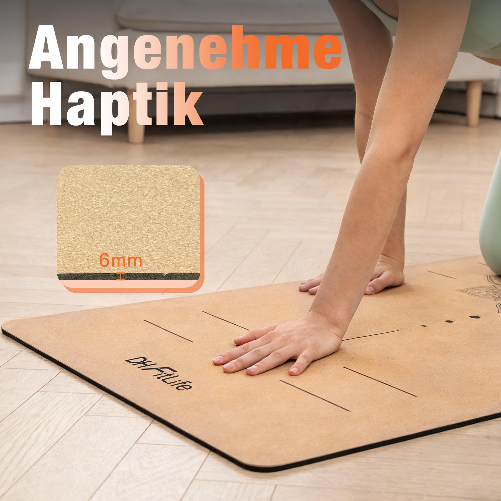 DH FitLife Yogamatte Kork 183 x 61 x 0,6 cm, dicke rutschfeste Yoga Matte