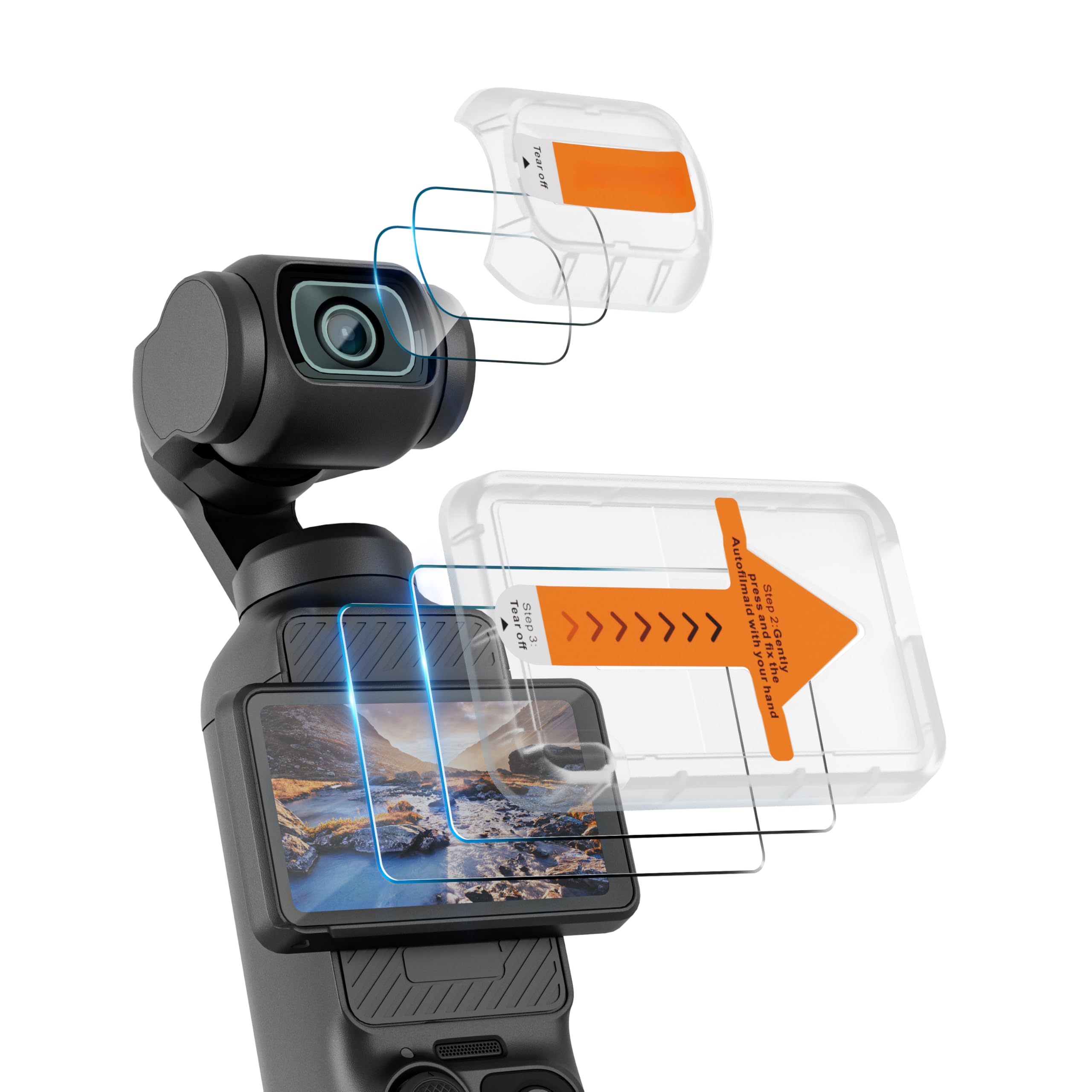 Tomat AR Screen Protector for DJI Pocket 3 Accessories with Auto-Align Install Kit,Anti Reflective HD Tempered Glass Screen Protector Film for DJI Osmo Pocket 3 Screen and Len, 2 Pack