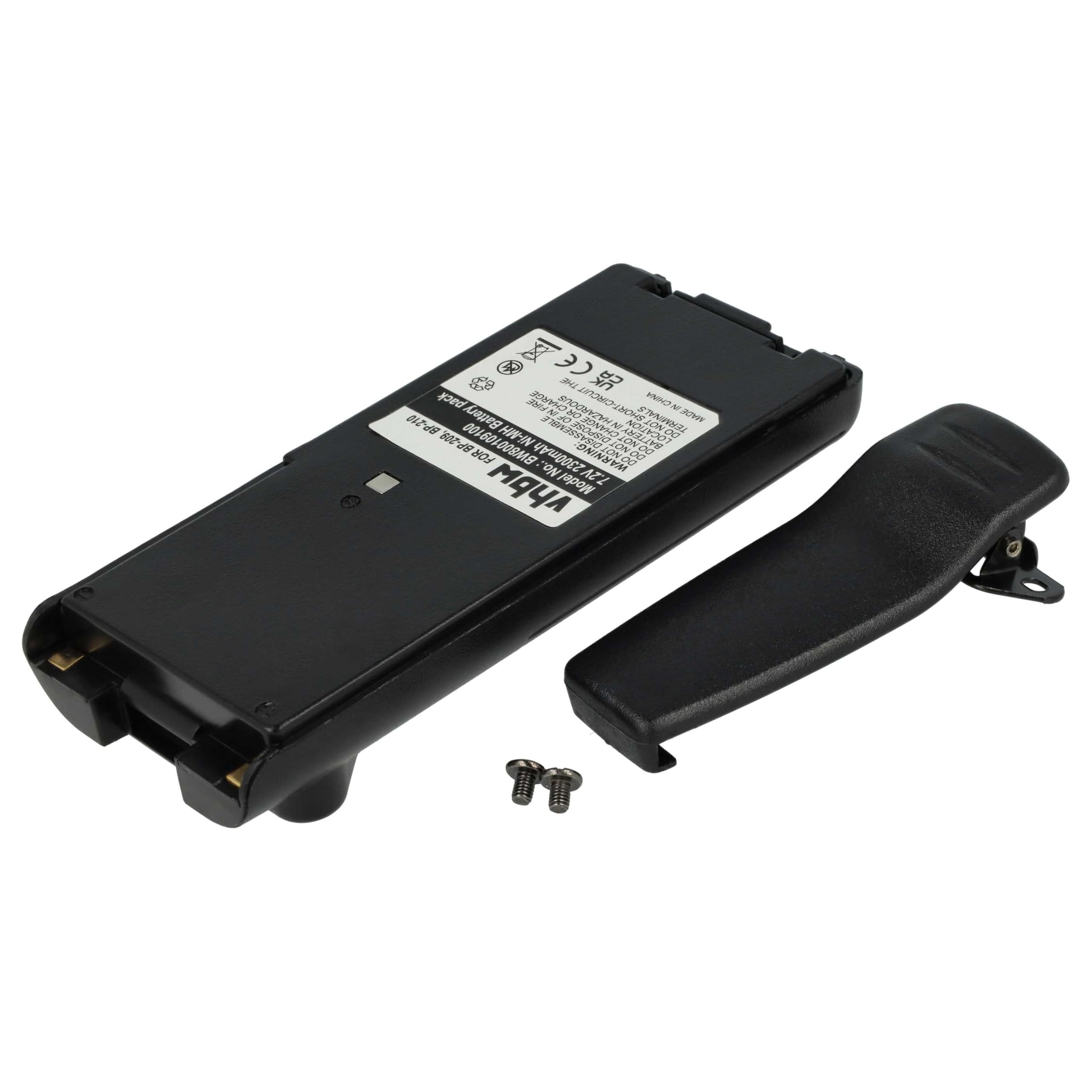vhbw batteria compatibile con Icom IC-A24, IC-F11, IC-F11BR, IC-A6, IC-A6E, IC-A24E radio (2300mAh, 7,2V, NiMH) + clip