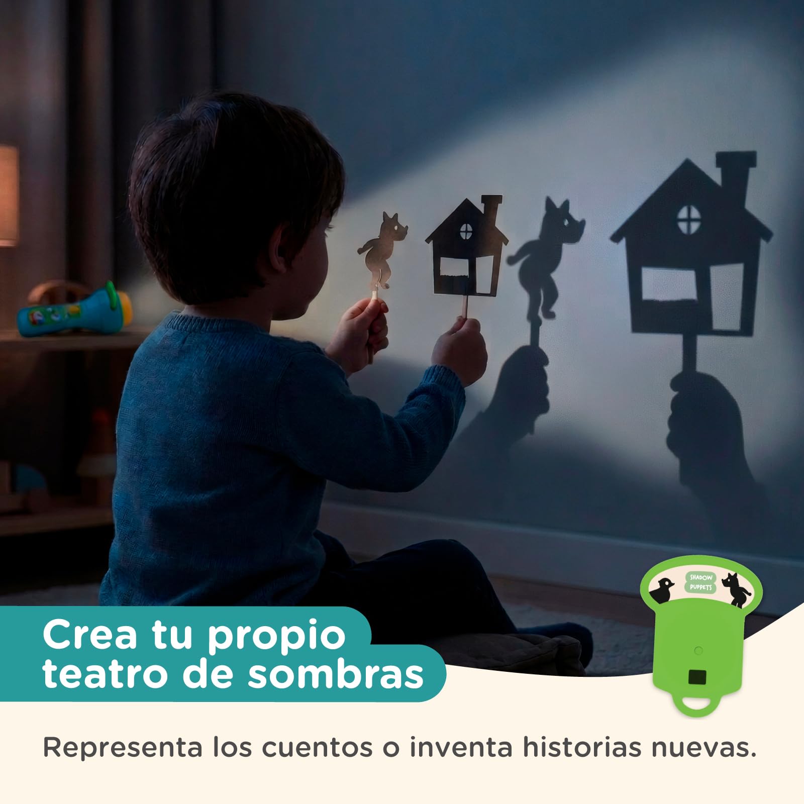Nene Toys Libro de Cuentos con Linterna Proyectora y Teatro de Sombras para Niños +3 Años - 4 Cuentos Clásicos en 5 Idiomas, Juego Interactivo para Dormir y Regalo Infantil - 4