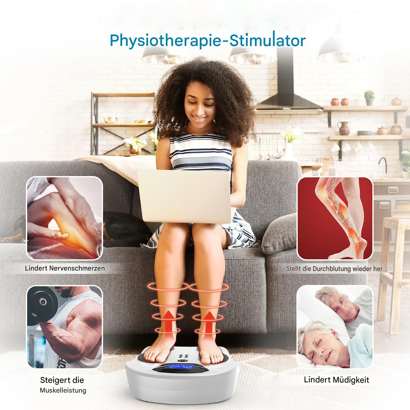 Fussmassagegerät Fußmassage Durchblutungs-Stimulator Beine, 25 Modi 99 Intensitätsstufen, TENS & EMS Massagegerät mit 8 Pads, lindert Neuropathie, Fußschmerzen, Beinschmerzen, Schwellungen & Krämpfe