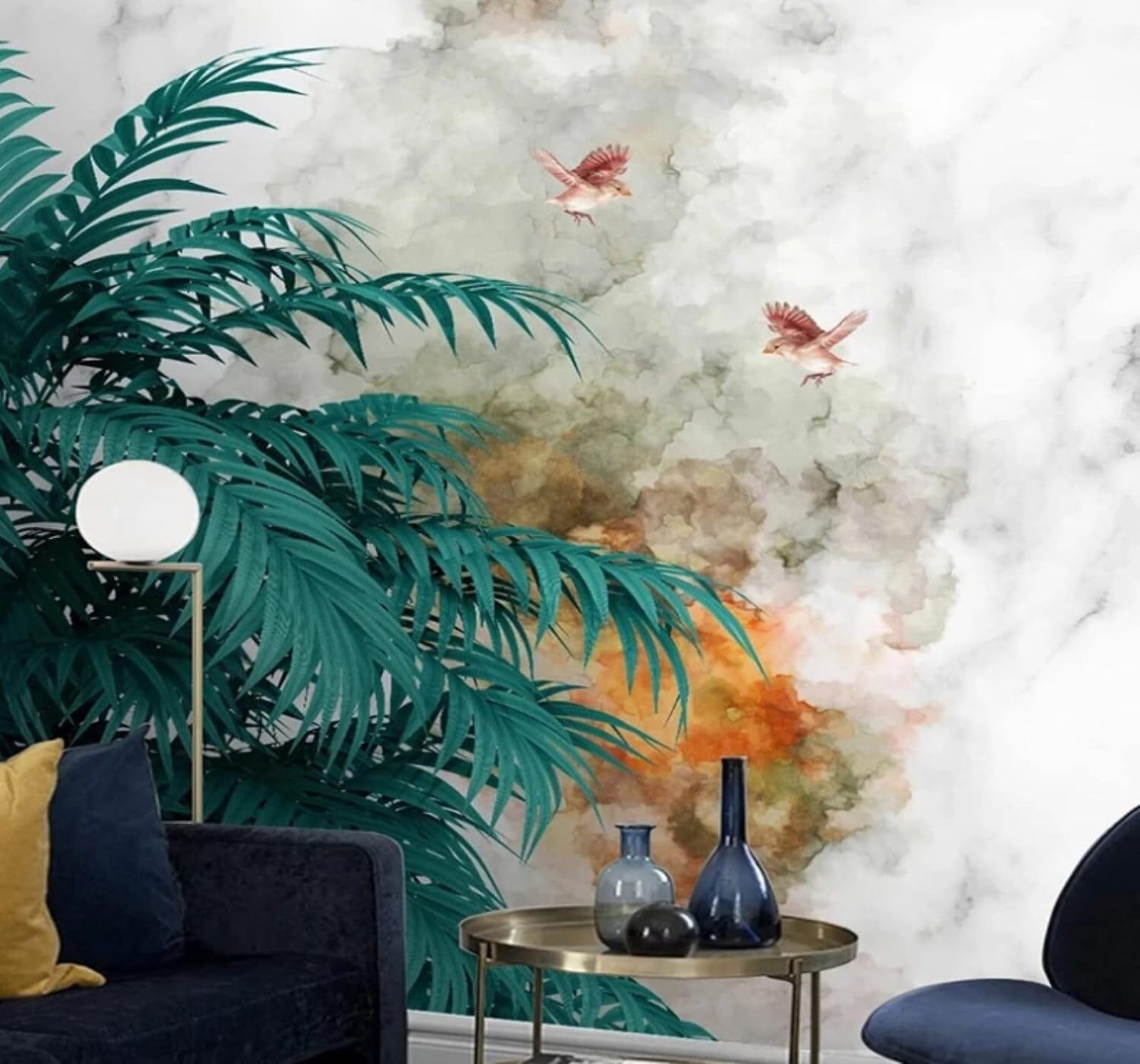 Simple Fresh Three Dimensional Green Leaves Flying Birds 3D Wallpaper Easy Install Feature Office Living Room Sofa Bedroom TV Background Wall Decoration-250cm×170cm
