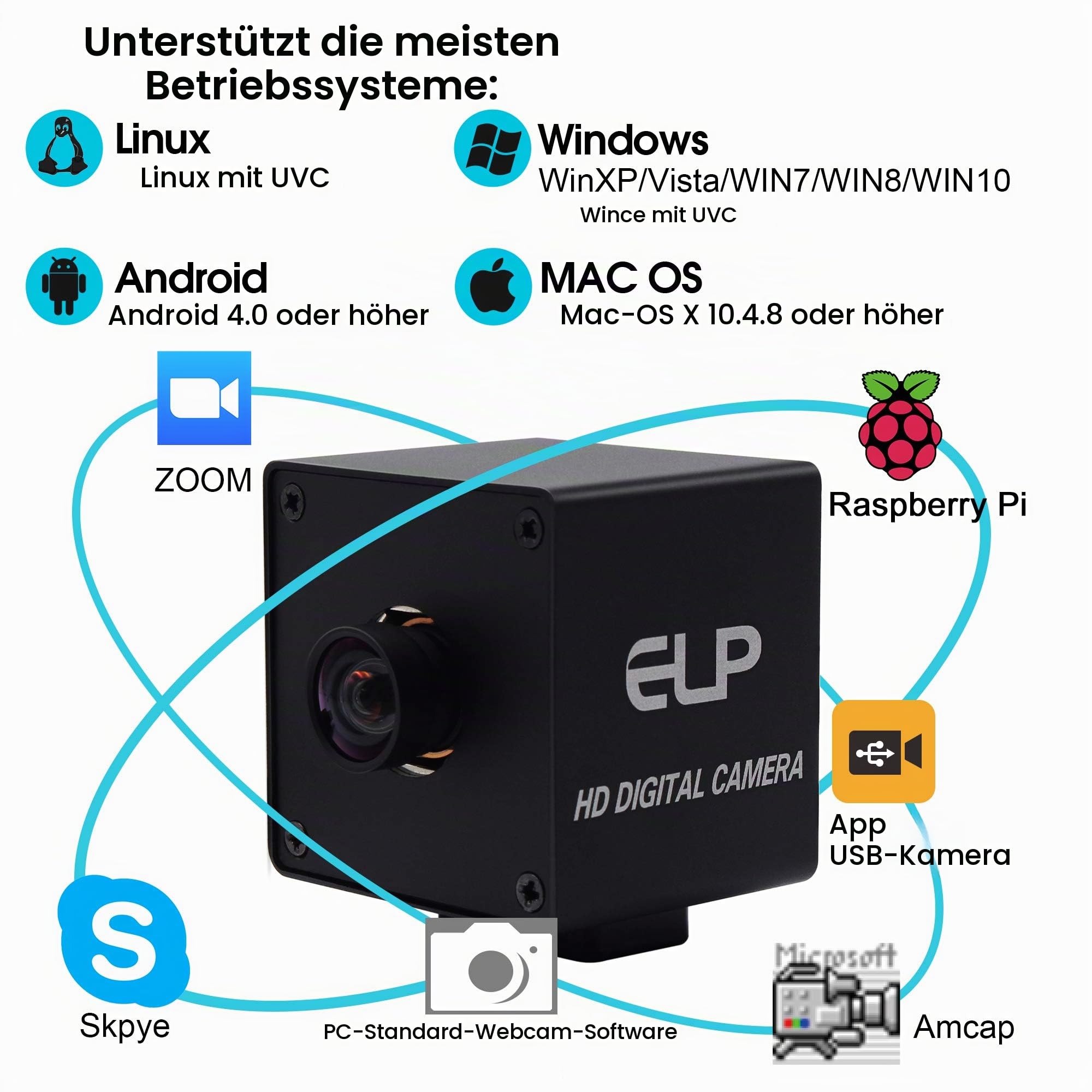 ELP 4K Hochauflösende Webcam Ultra HD Autofocus USB Kamera mit No-Distortion Objektiv,IMX415 Sensor Web Kamera Support 3840x2160@ 30fps,UVC Compliant Web Kameras Support Most OS (USB4K02AF-KL100)
