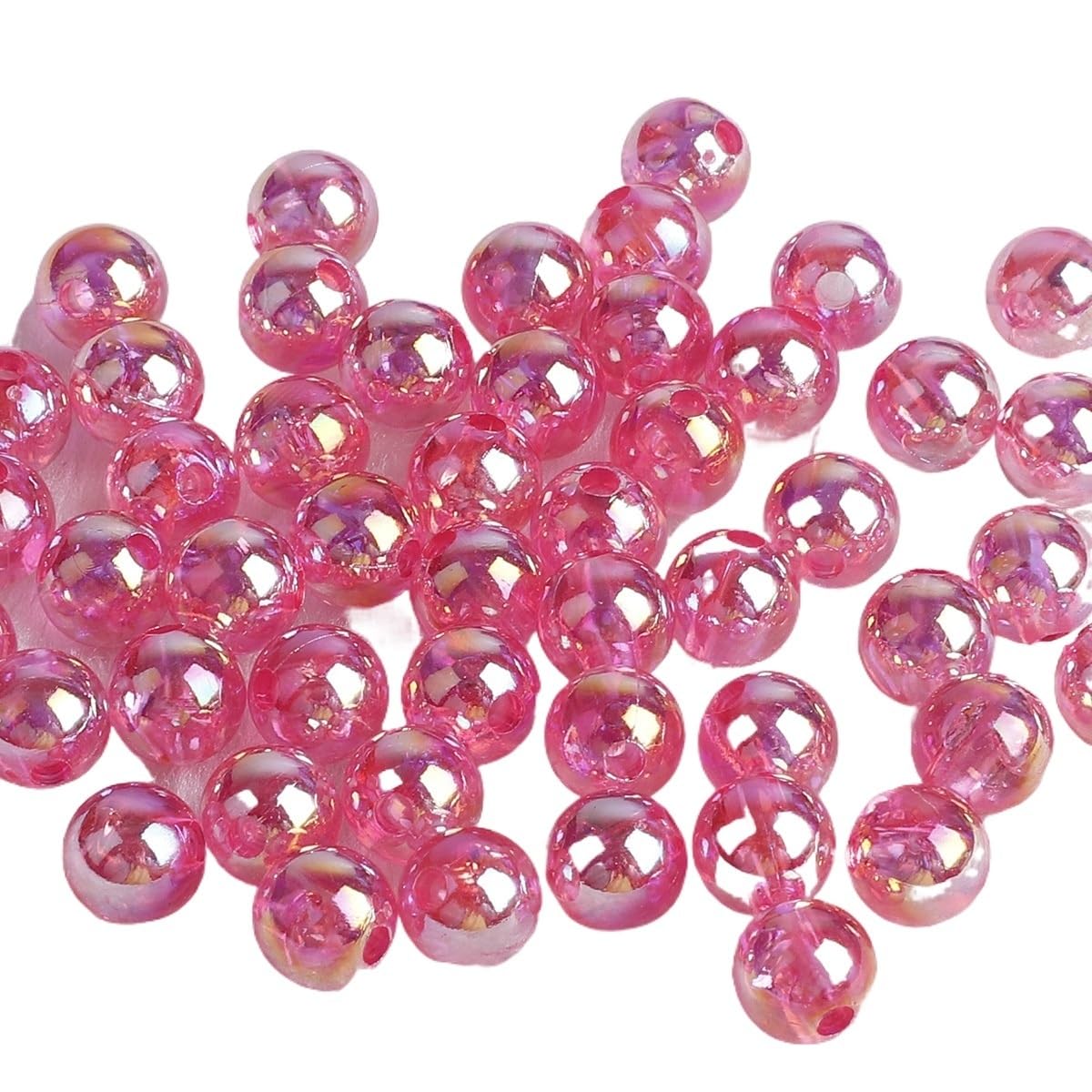 JINFEUGE 6/8/10Mm Loose Acrylic Beads Rainbow Ab Color Round Clear Beads,for Jewelry Making DIY Bracelet Necklace Earrings/Pink/6Mm 100Pcs