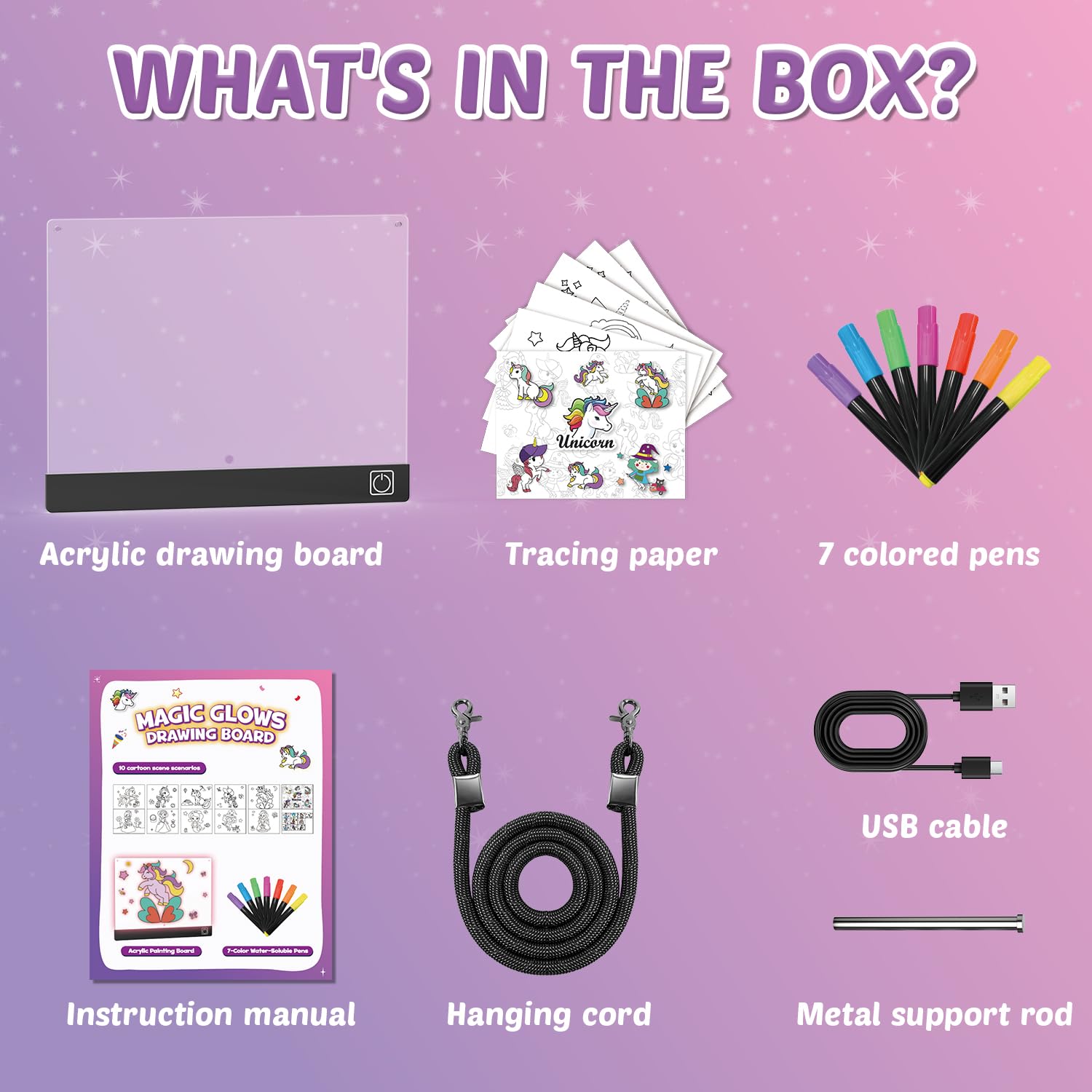 Lumiboards - Tablero de dibujo LED para niños, 7 colores, tablero brillante de garabatos, juguetes para niñas y niños, regalos de cumpleaños de Navidad para niños/nietos, kit de manualidades de 2