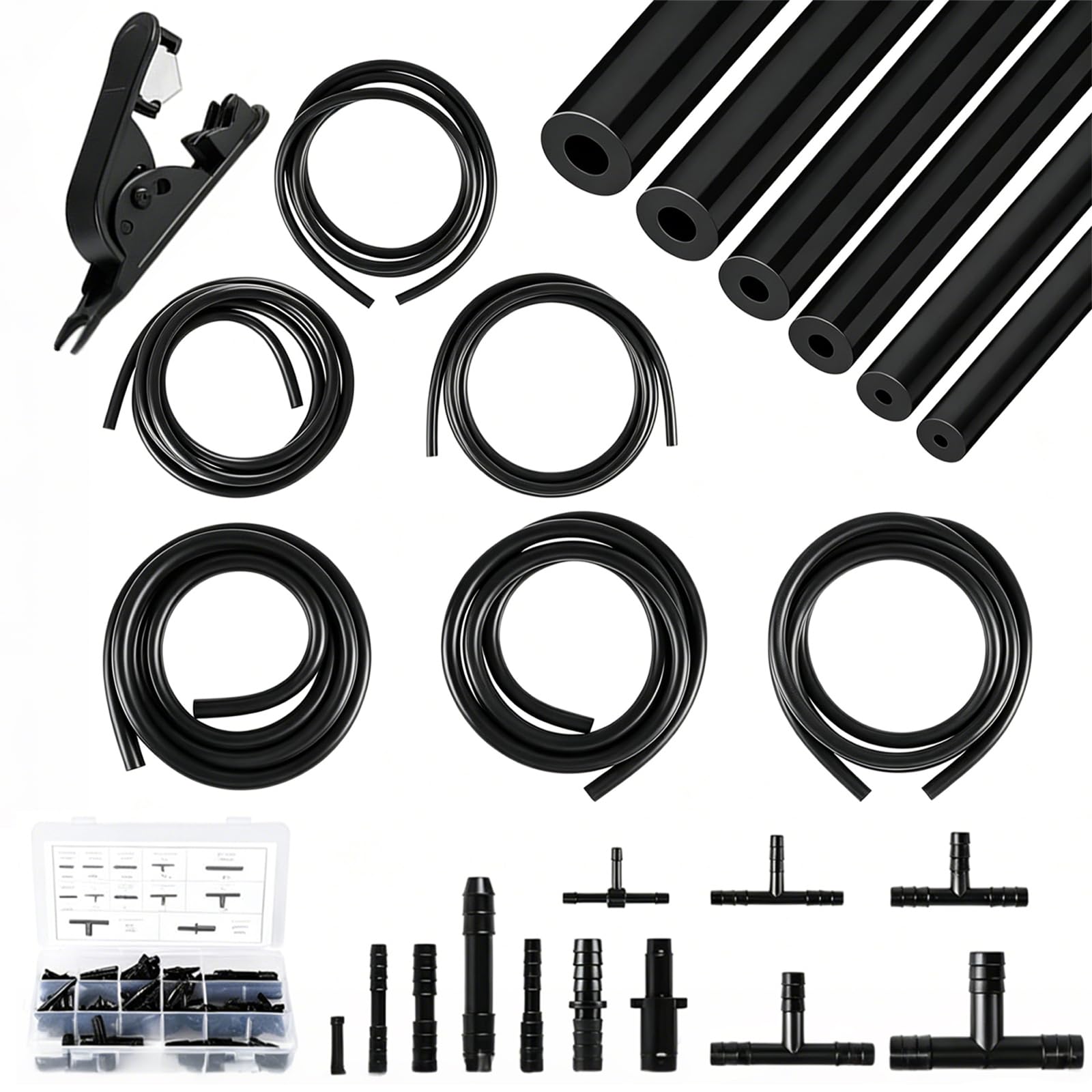 Juego de tubos de vacío de silicona, 3/4/5/6/8/10 mm (2 m cada uno), con 120 conectores, Presión de estallido 130 PSI, Rango de temperatura -40 a 220°C, para sistemas de vacío y agua de coche