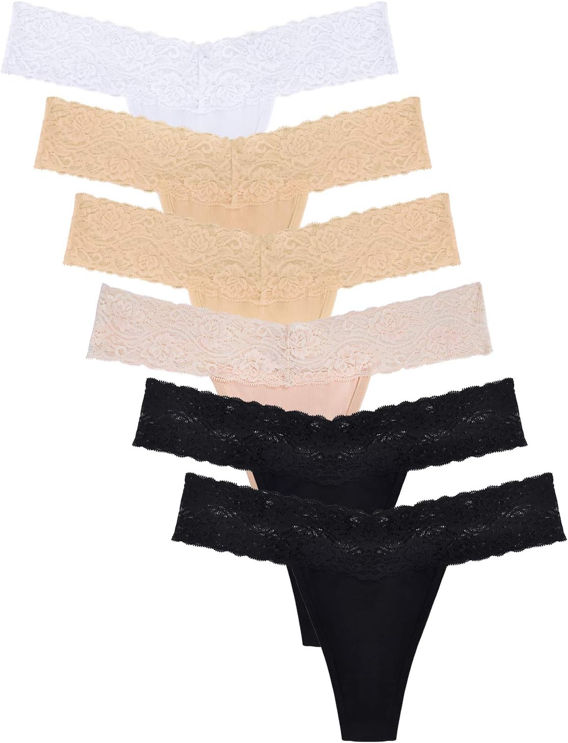 Sunm BoutiqueWomen's Thin Lace Hollowed Out T Back Low Waist Ice Silk Sexy Cheeky Thong See Through Panties