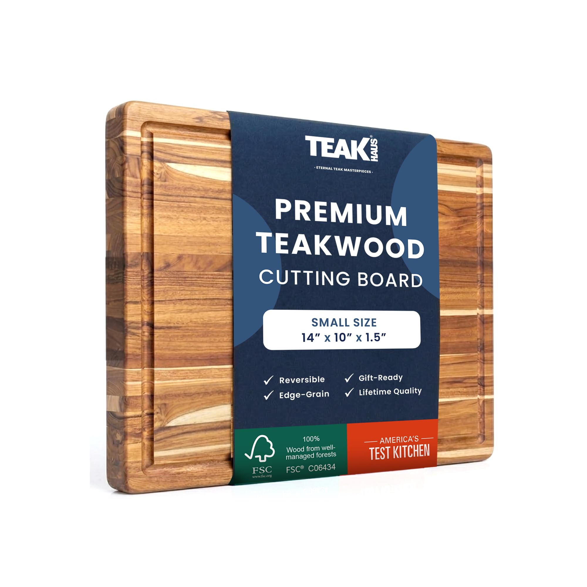 Teakhaus Edge-Grain Teak Wood Cutting Board with Juice Groove, Small