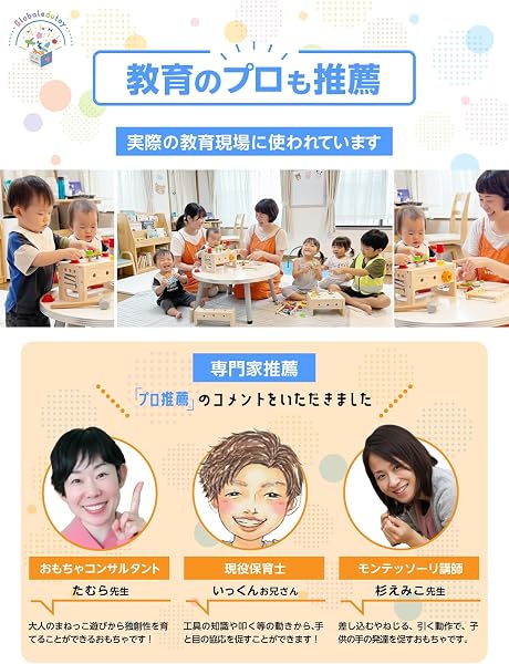 トイオブザイヤー2026 受賞【木製】大工さんキット モンテッソーリ 工具セット【知育のプロ推薦】【手指発達促進】【食品衛生法試験合格】3 4 5 6歳 誕生日プレゼント 木のおもちゃ 収納ボックス付き（工事用ベスト無し） - 2