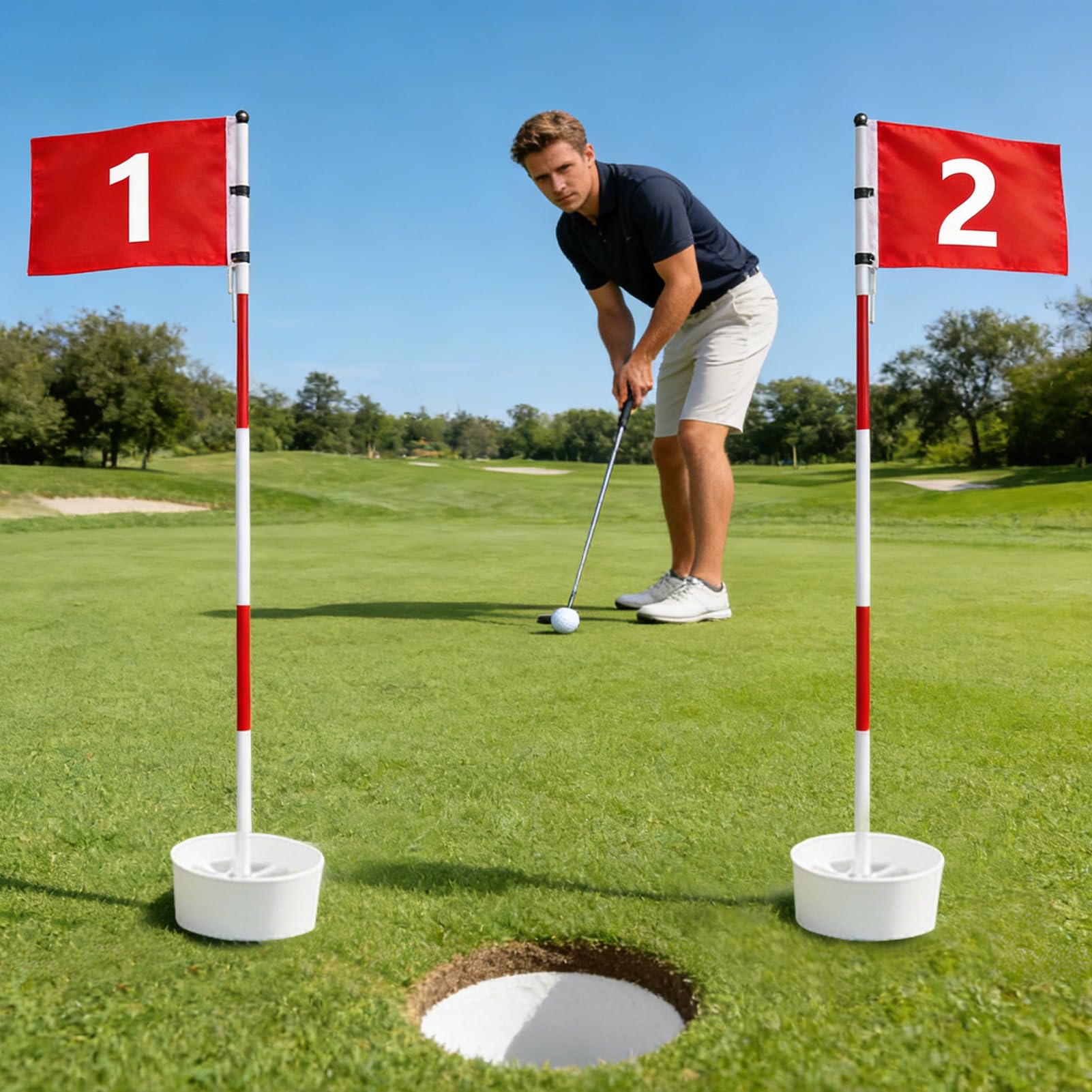 Bandera para Green de Golf 5 Secciones Fibra de Vidrio Resistente a la | Banderas de Entrenamiento para Putting Green Para Campo de Prácticas, Jardín, Principiantes y Profesionales
