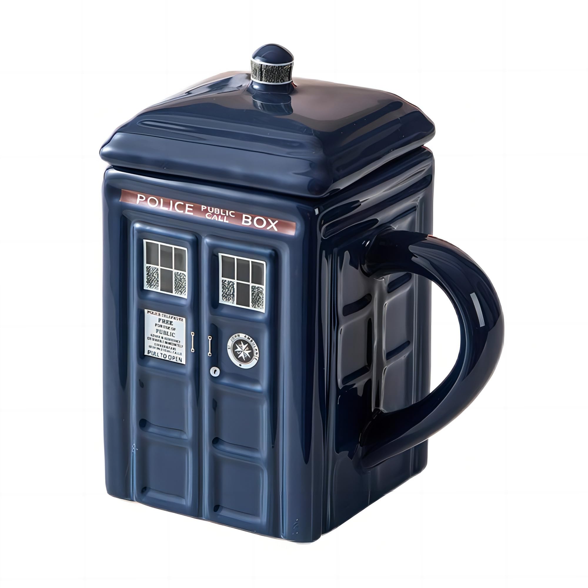 MBSM Creative Mug – Doctor Police Box Tazza in ceramica con coperchio per caffè, tè e altre bevande, tazza quadrata da 425 ml