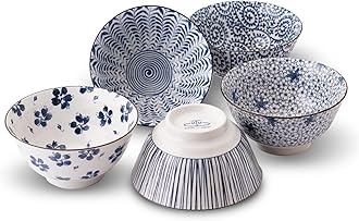 MINO WARE JAPAN Japanese Chawan 5.0 inches Rice Bowls 5 patterns with Gift Box set, ceramic mino yaki