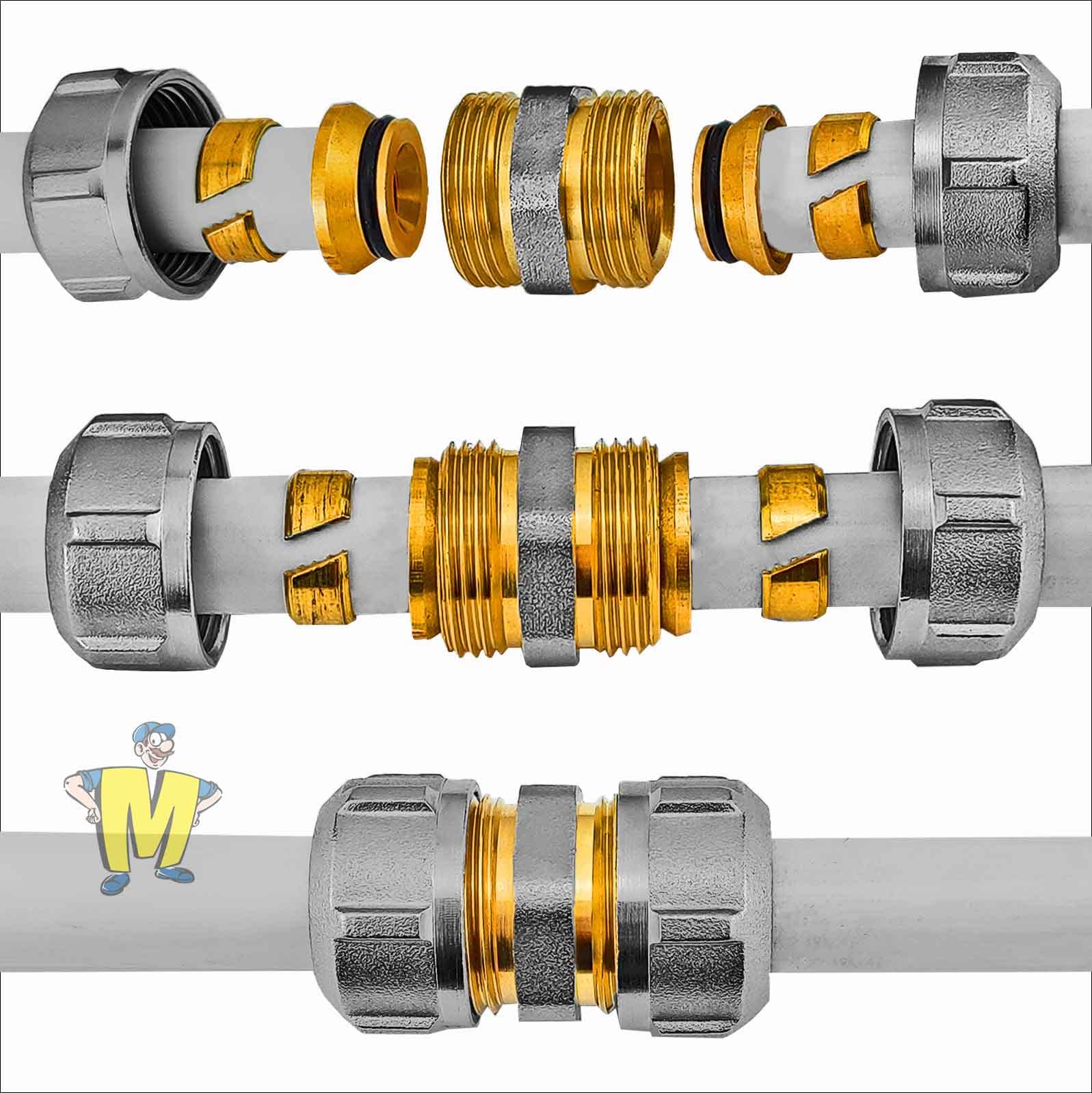 MegaHaustechnik 20 Stück Klemmverschraubungen mit 4x O-Ring, für Heizrohr Aussendurchmesser 20x2 mm mit 3/4 Zoll Eurokonus, Fußbodenheizung Heizkreisverteiler Klemmringverschraubung Fitting