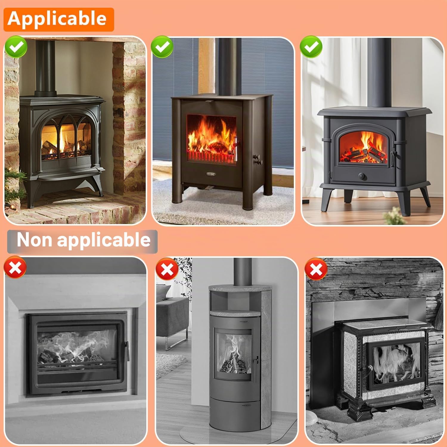 Tomersun Ventilateur de poêle à bois 6 lames avec thermomètre alimenté par la chaleur pour cheminée/poêle à bois/brûleur à bûches