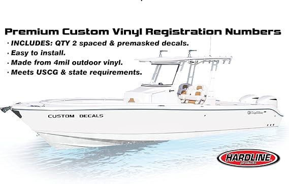 Hardline Products USA Custom Boat Registration Numbers - 3 Inch Pre-Spaced Marine Vinyl Decals for Hull & PWC - USCG Compliant, Fuel & Fade Resistant Lettering - Build It for Me Kit (Made in USA)