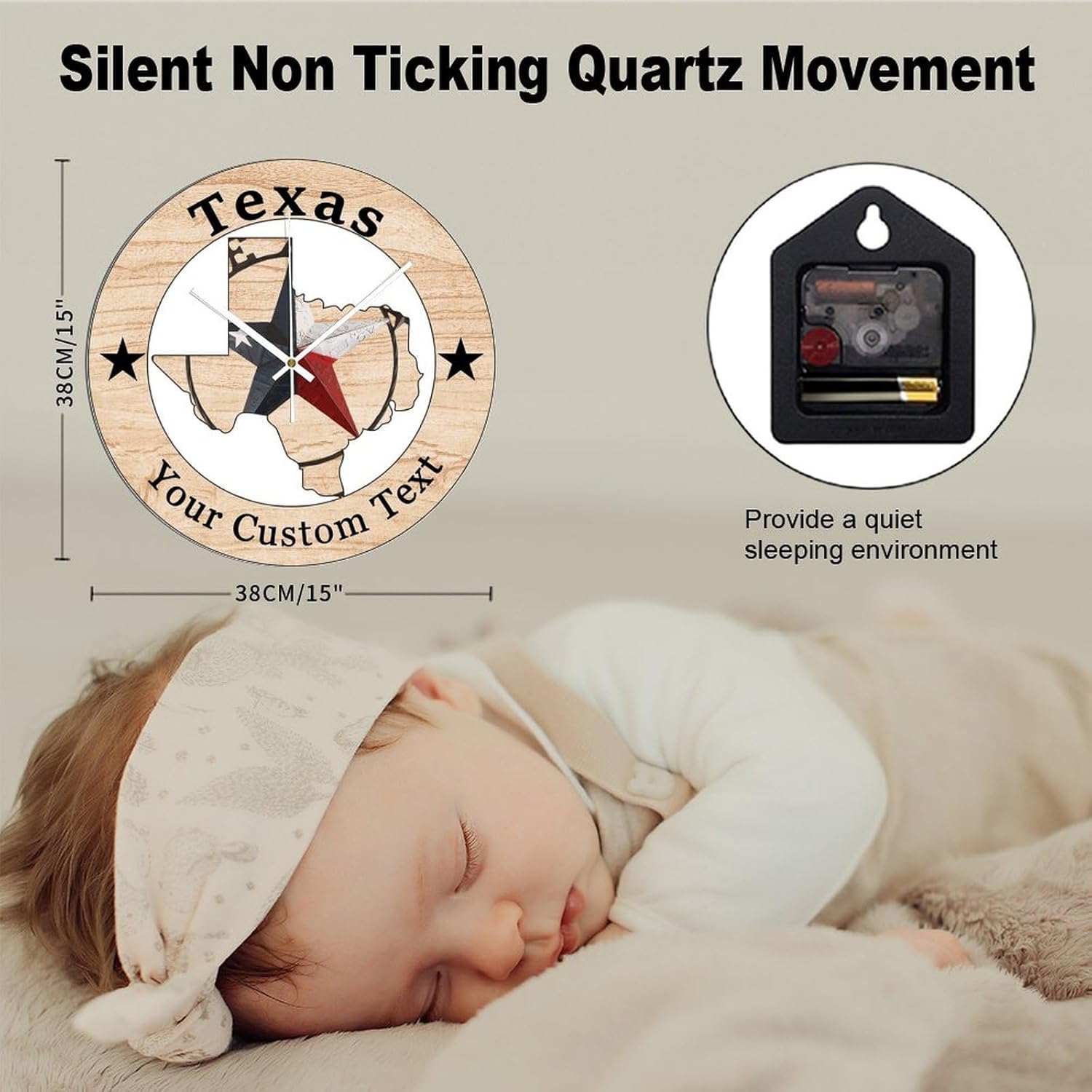 Wall Clock Battery Operated Texas Ornament Wall Clocks for Texas Independence Day Gifts PVC Clocks for Living Room Chic Silent Wall Clock Non Ticking for School 15x15