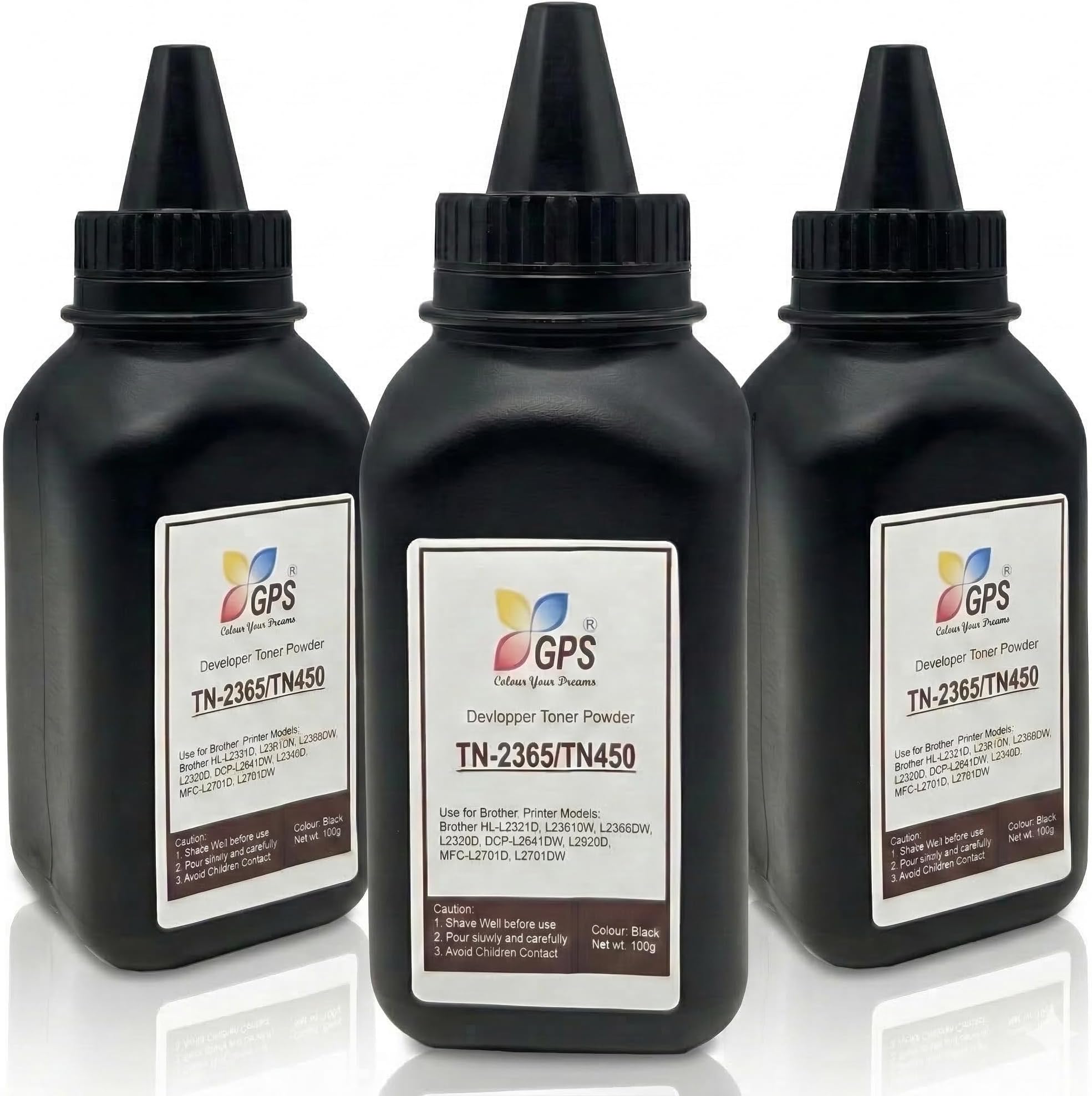 GPS Colour Your Dreams Laser Toner Powder Refill Kit for Brother TN-2365 (Pack of 3, 100g) High Yield for HL-L2321D, L2361DN, L2366DW, DCP-L2520D, L2541DW, MFC-L2701D, MFC-L2701DW Printers