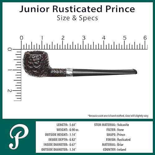 Miniatura 3 de Peterson Pipes Junior Rusticated Prince - Diseño vintage de pipa inglesa, pipa de tabaco pequeña hecha a mano, pipa de madera clásica de brezo