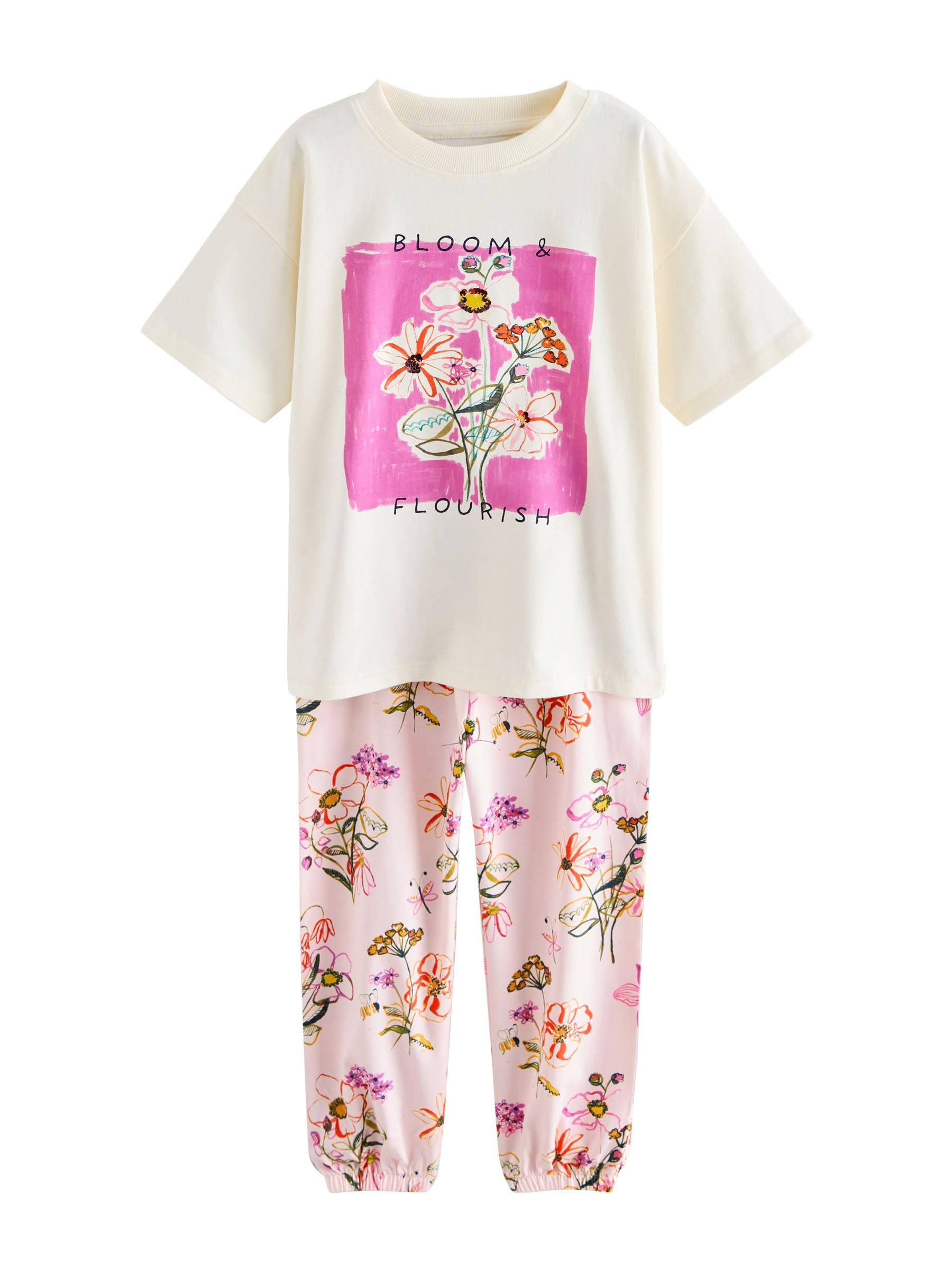 NEXT Mädchen 2 Schlafanzughosen im Jogginghosen-Stil Pink/White Floral Print 168