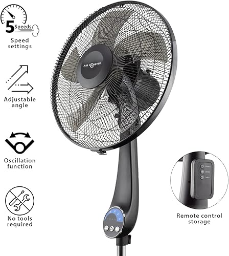 Vista 3 de Air Monster Ventilador de pedestal oscilante oscilante silencioso de 16 pulgadas, 5 velocidades, altura ajustable, ultra potente, con control