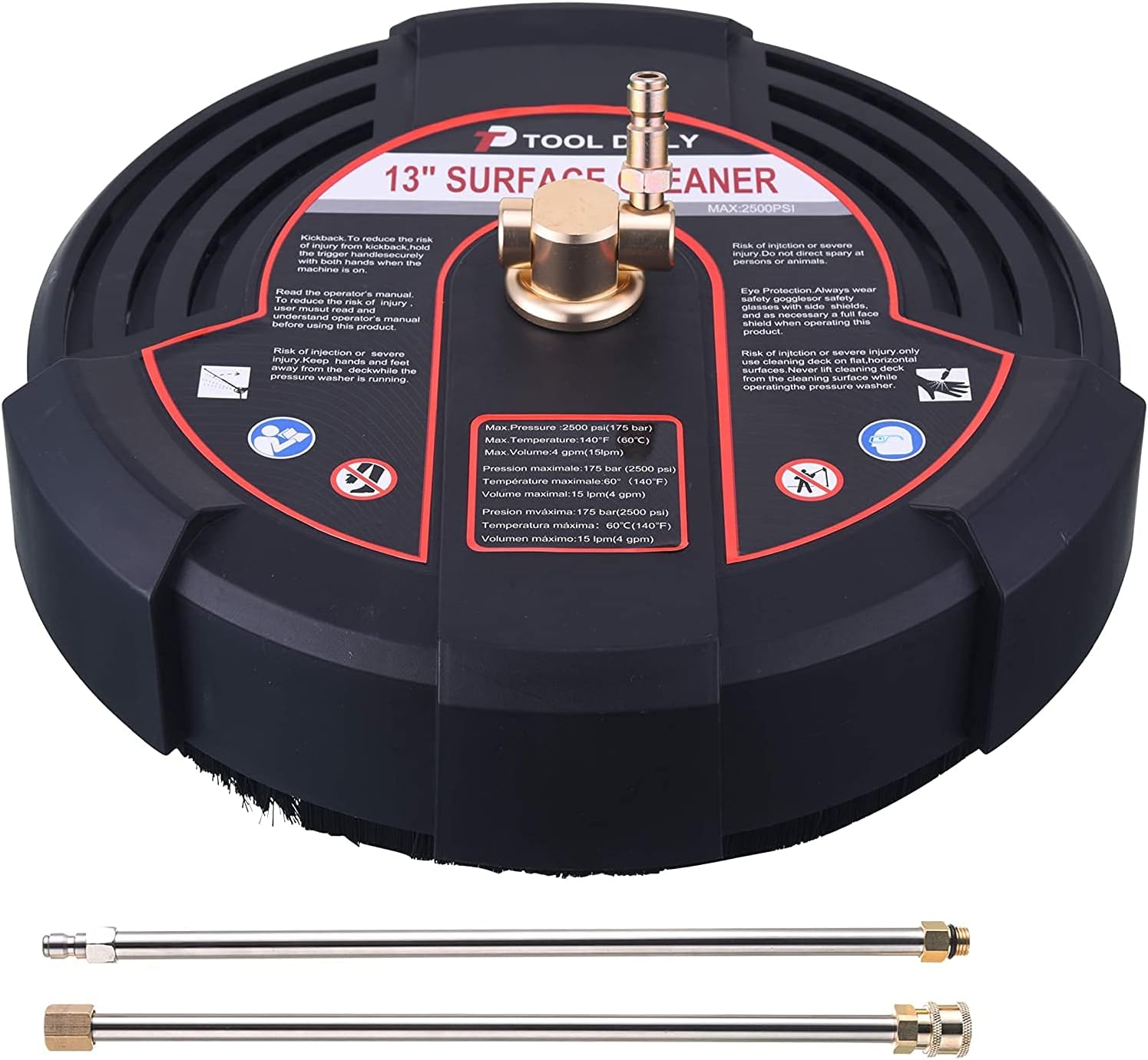 Tool Daily 13 Inch Pressure Washer Surface Cleaner Attachment with 2 Power Washer Extension Wands, 2500 PSI
