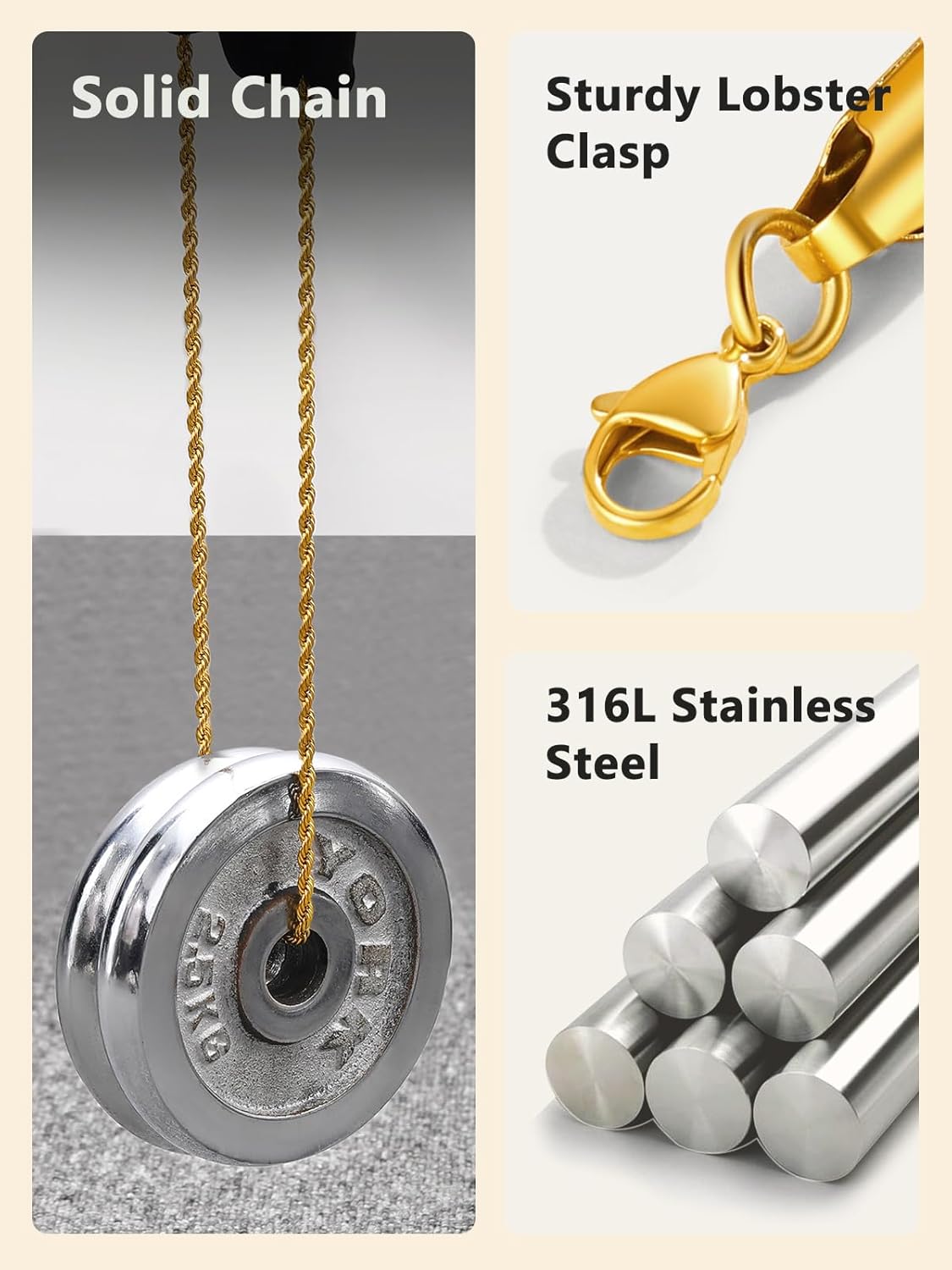 Supcare Mens Chains Necklace Stainless Steel Rope Chain Gifts,18-30 inches (with Gift Package) - Image 8